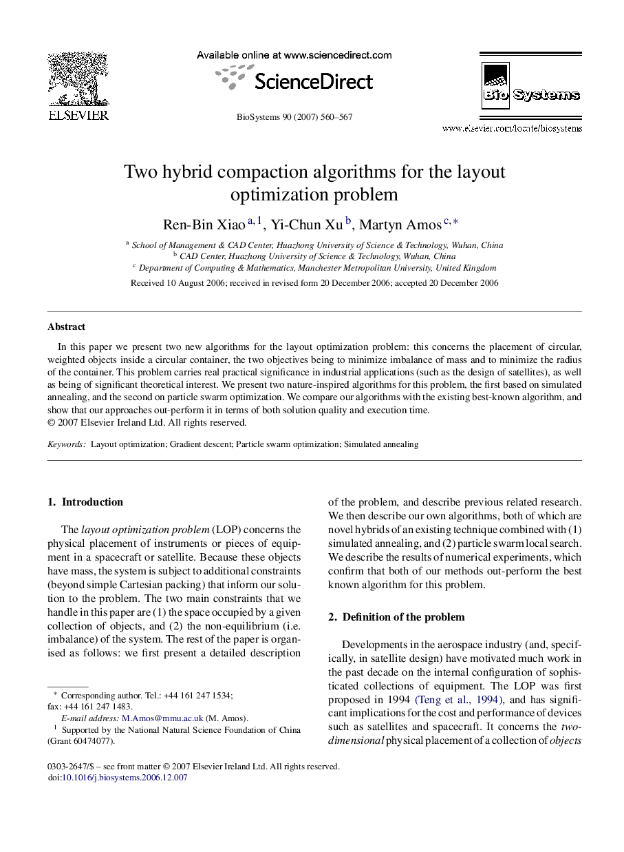 Two hybrid compaction algorithms for the layout optimization problem