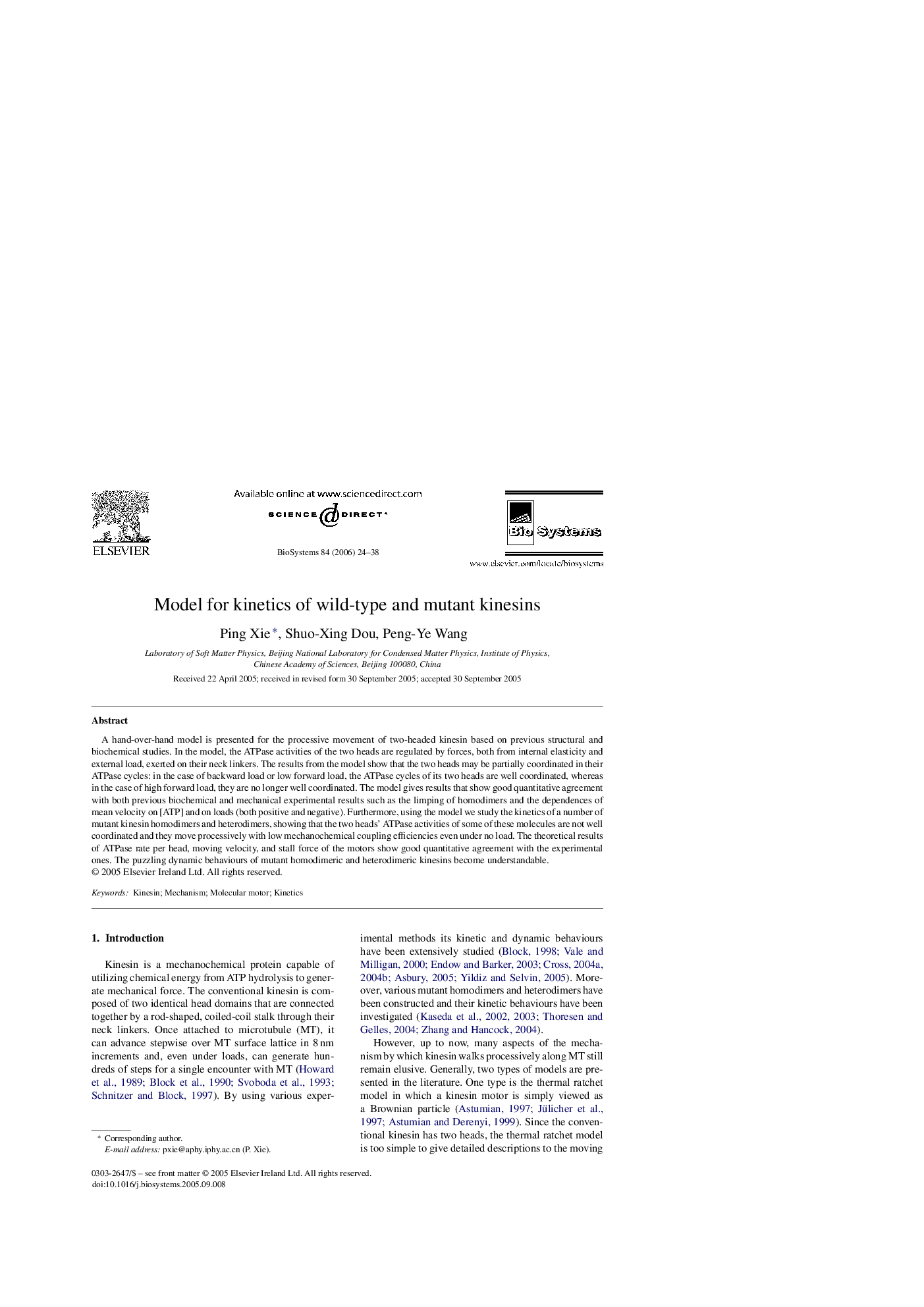 Model for kinetics of wild-type and mutant kinesins