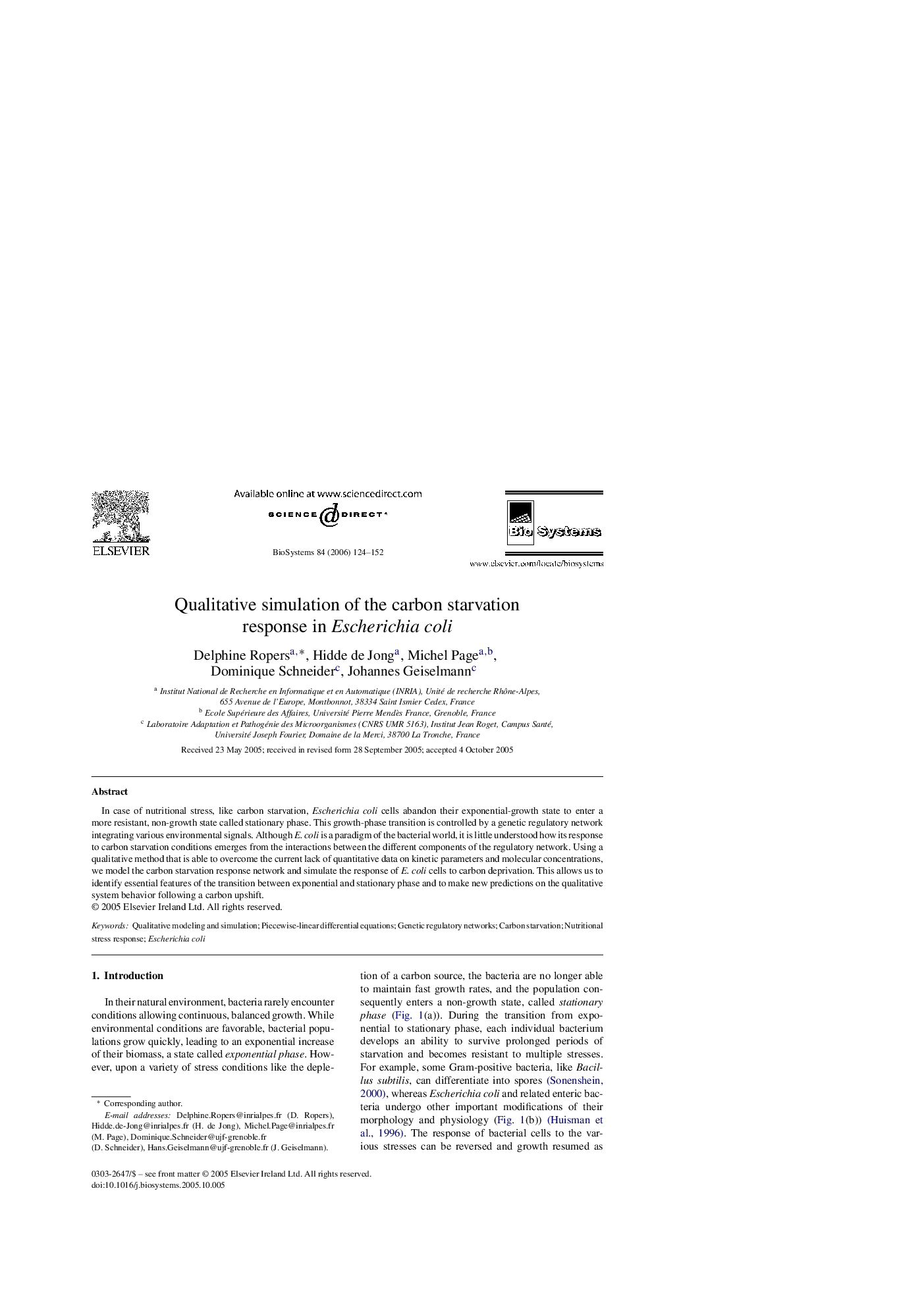 Qualitative simulation of the carbon starvation response in Escherichia coli