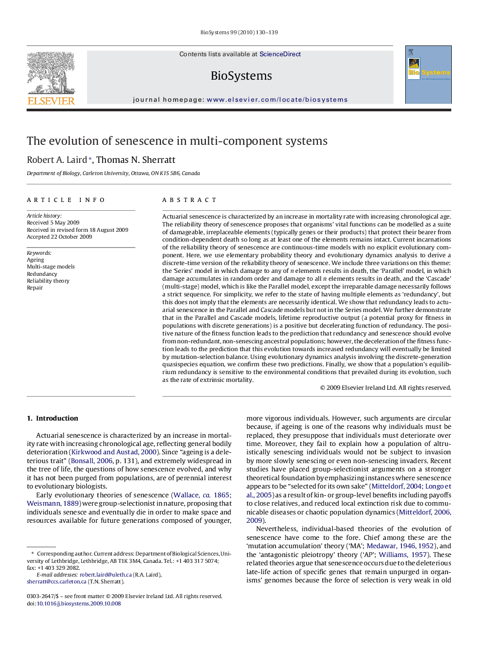 The evolution of senescence in multi-component systems