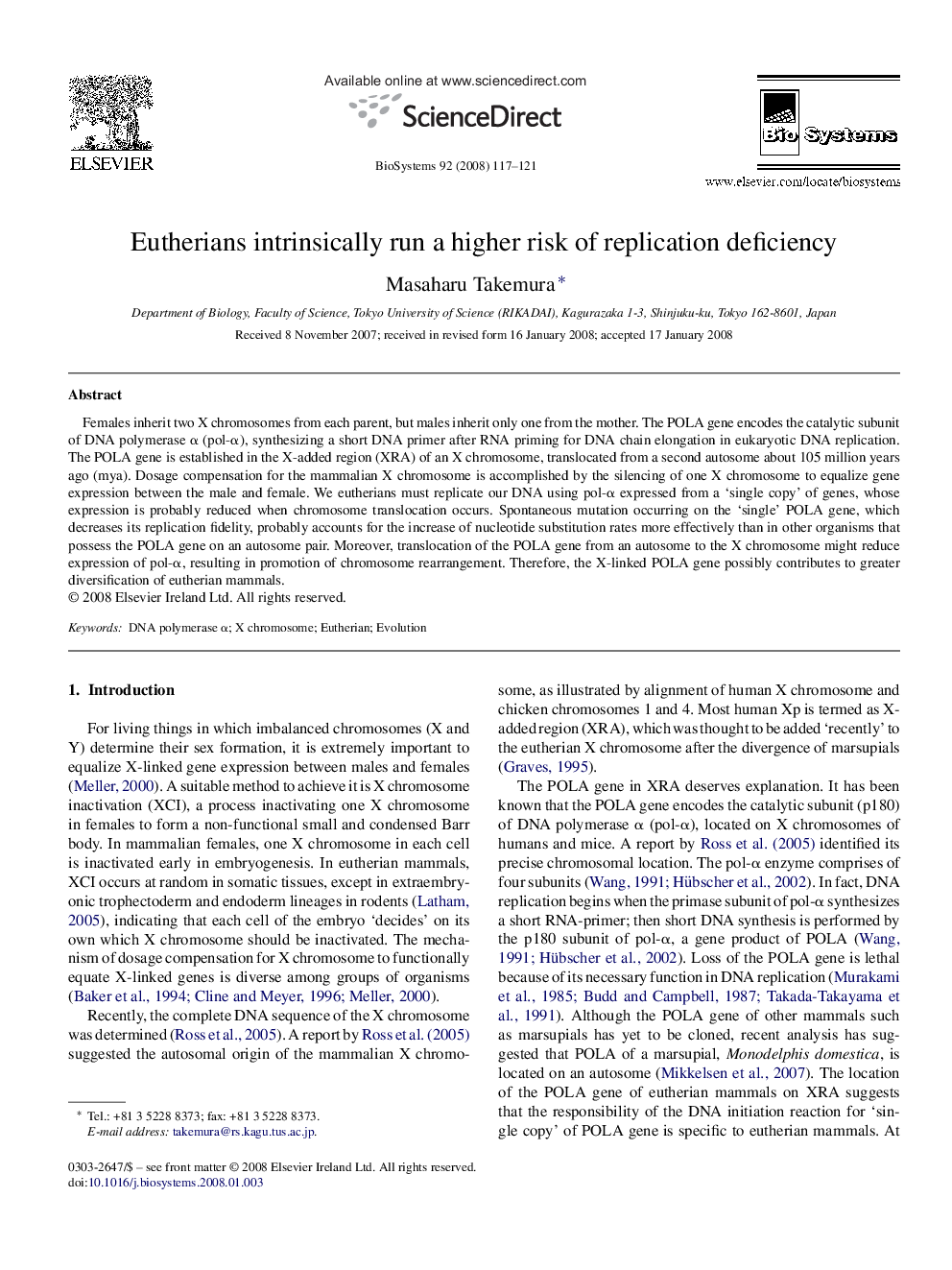 Eutherians intrinsically run a higher risk of replication deficiency