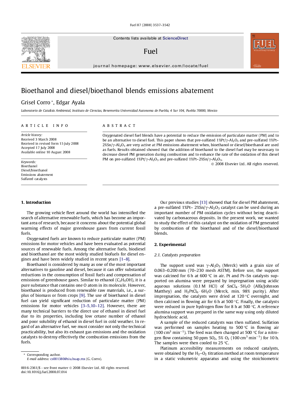 Bioethanol and diesel/bioethanol blends emissions abatement