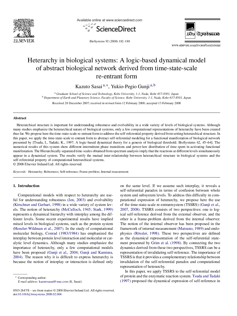 Heterarchy in biological systems: A logic-based dynamical model of abstract biological network derived from time-state-scale re-entrant form