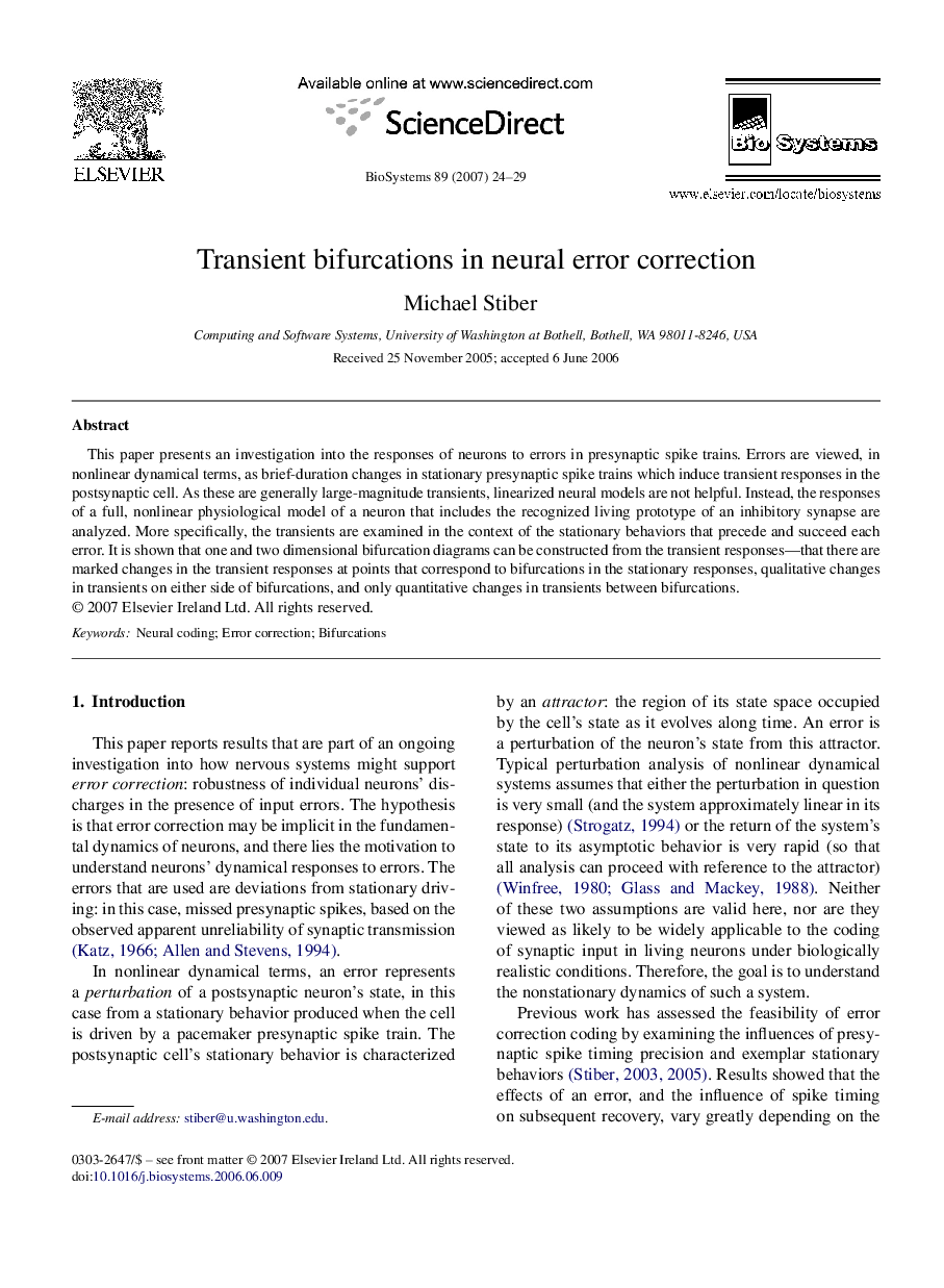 Transient bifurcations in neural error correction