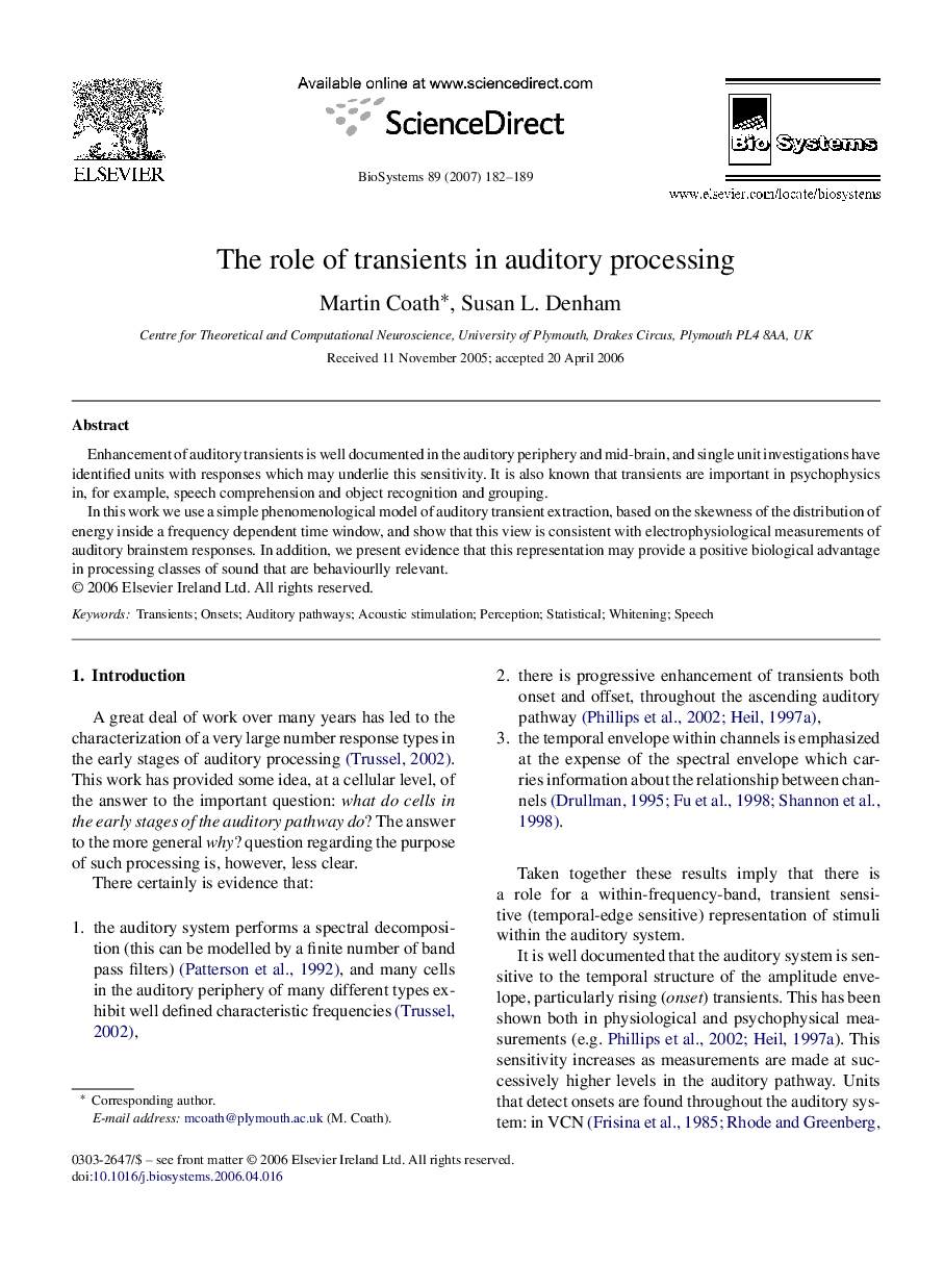 The role of transients in auditory processing