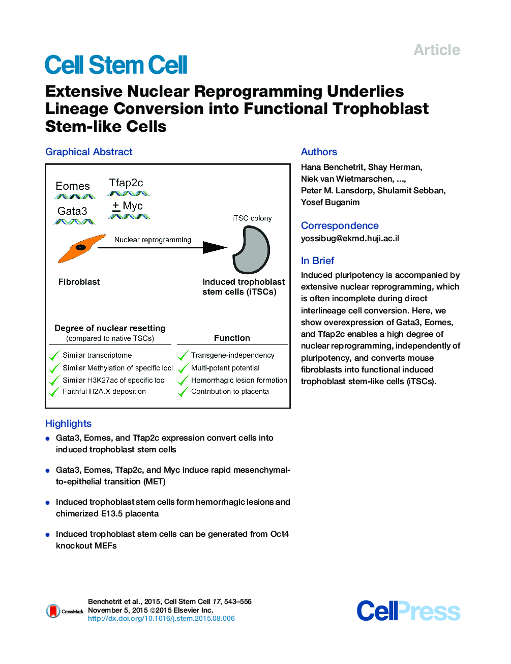 Extensive Nuclear Reprogramming Underlies Lineage Conversion into Functional Trophoblast Stem-like Cells