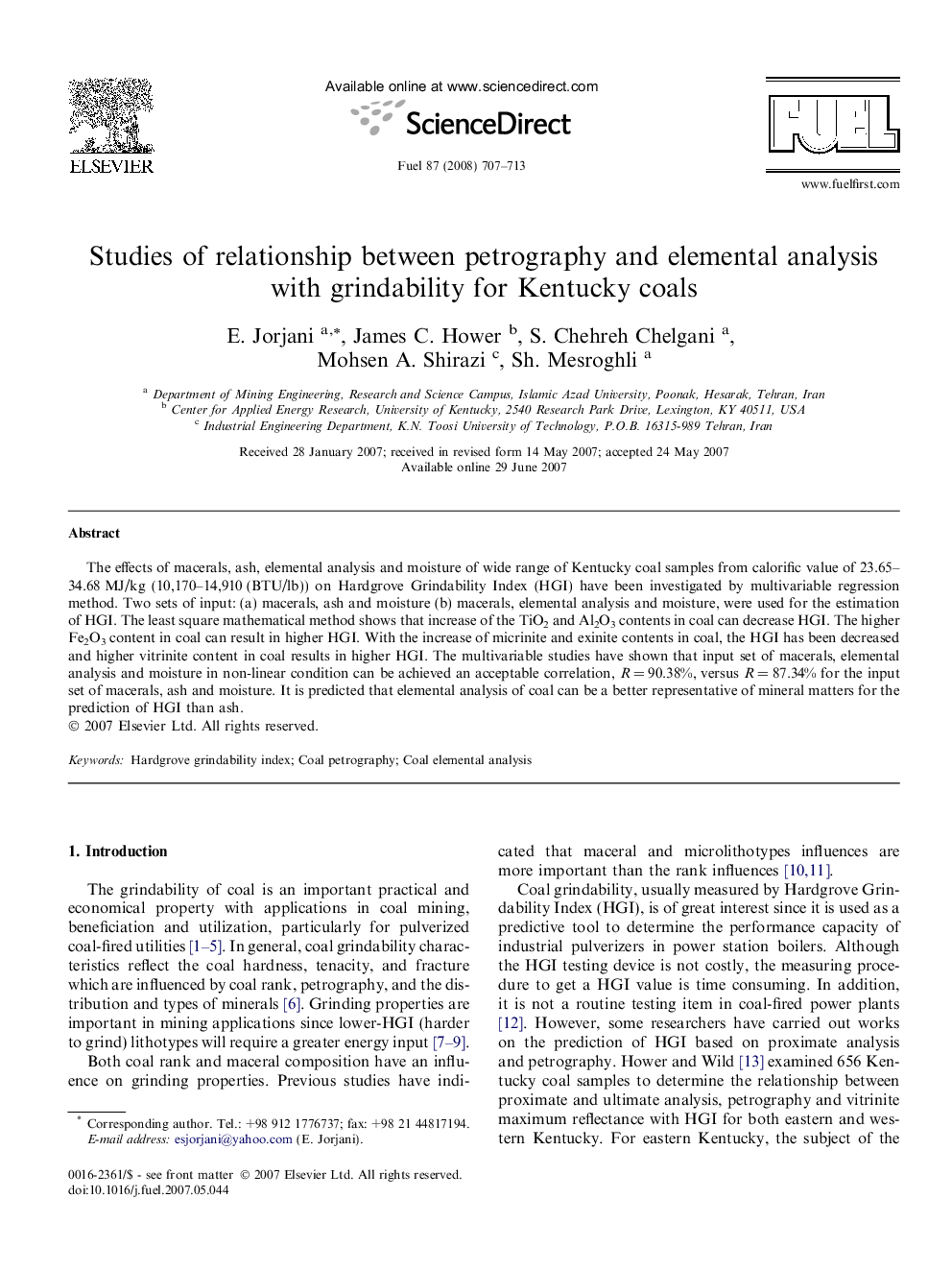 Studies of relationship between petrography and elemental analysis with grindability for Kentucky coals