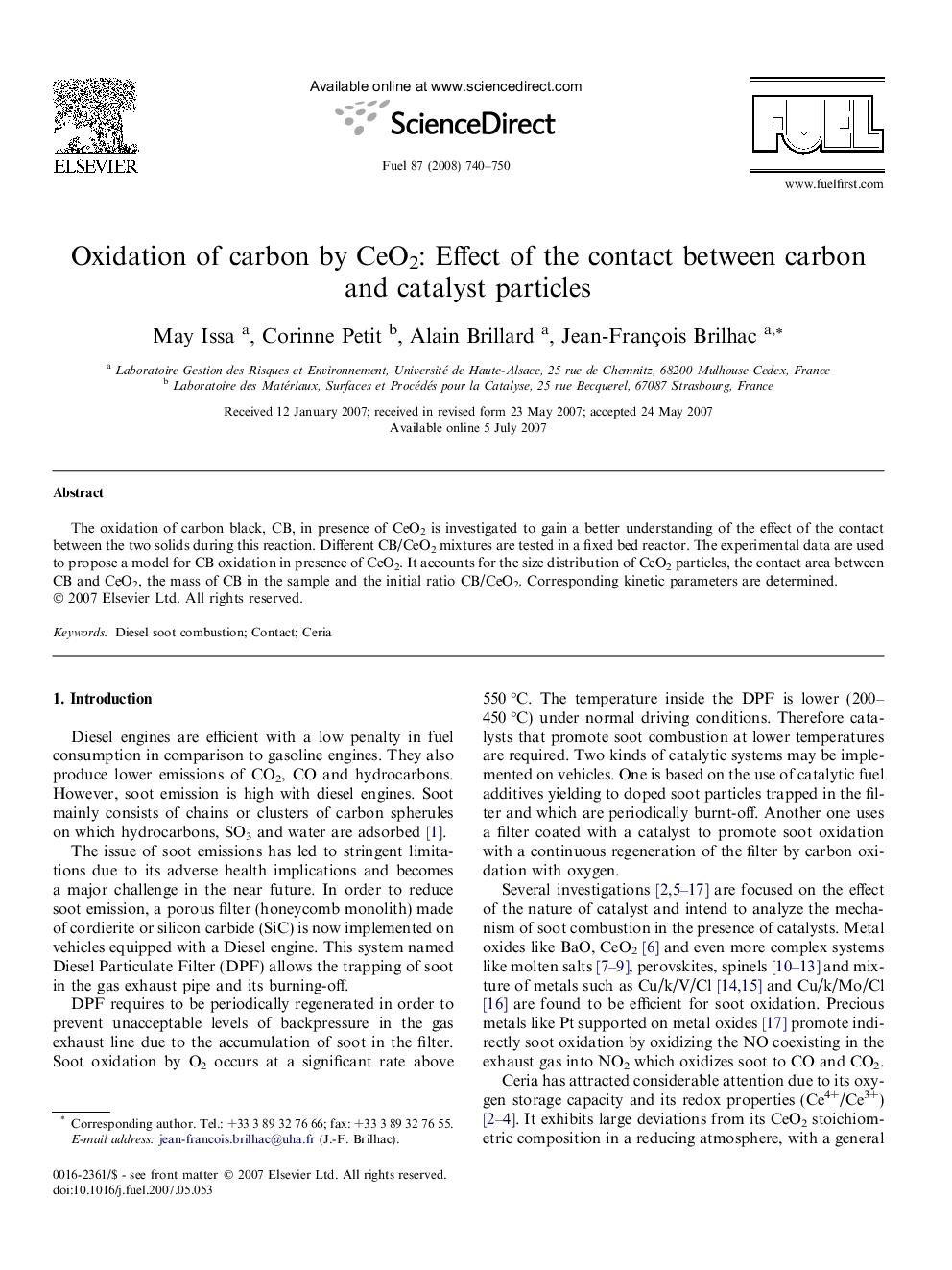 Oxidation of carbon by CeO2: Effect of the contact between carbon and catalyst particles