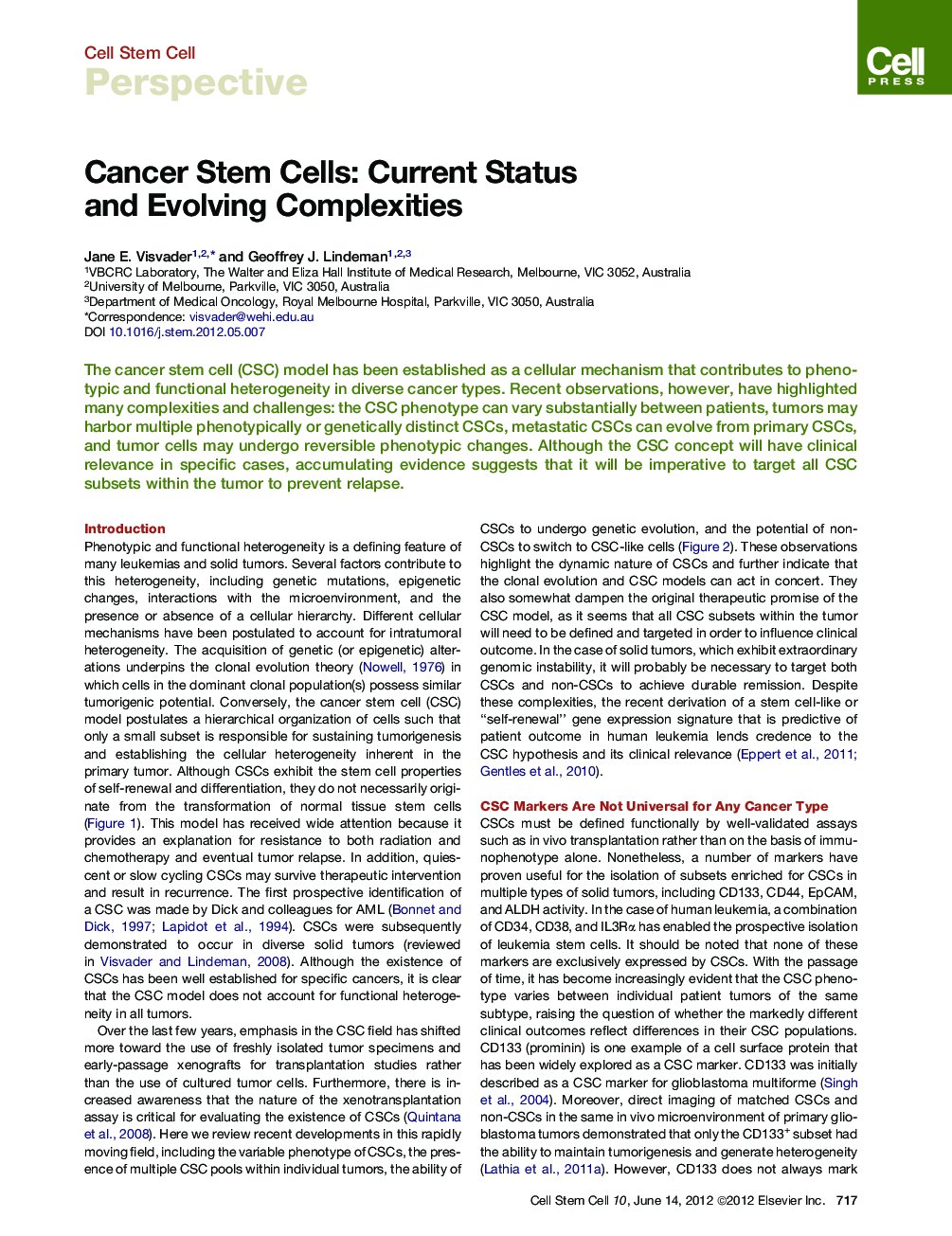 Cancer Stem Cells: Current Status and Evolving Complexities