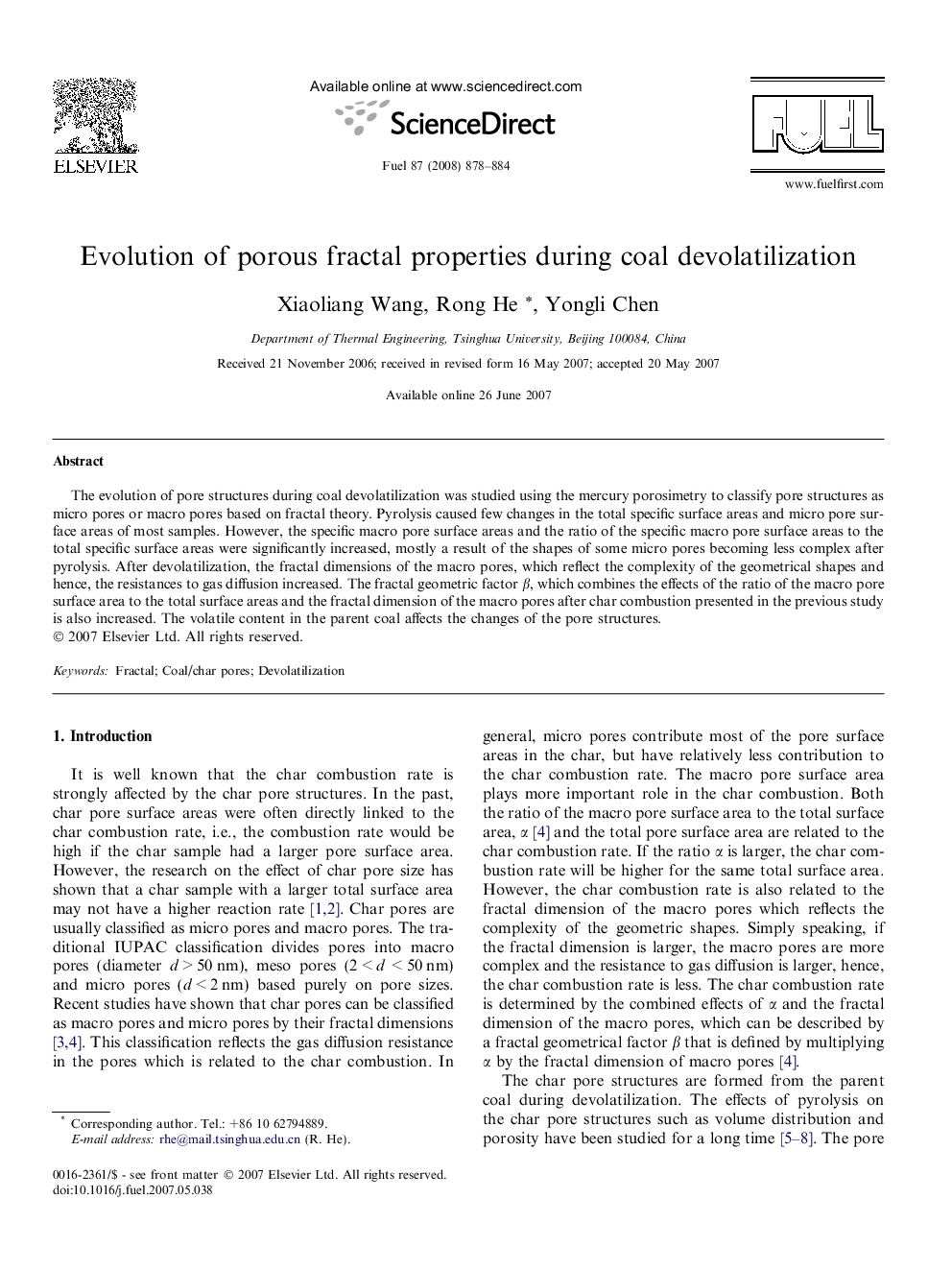 Evolution of porous fractal properties during coal devolatilization