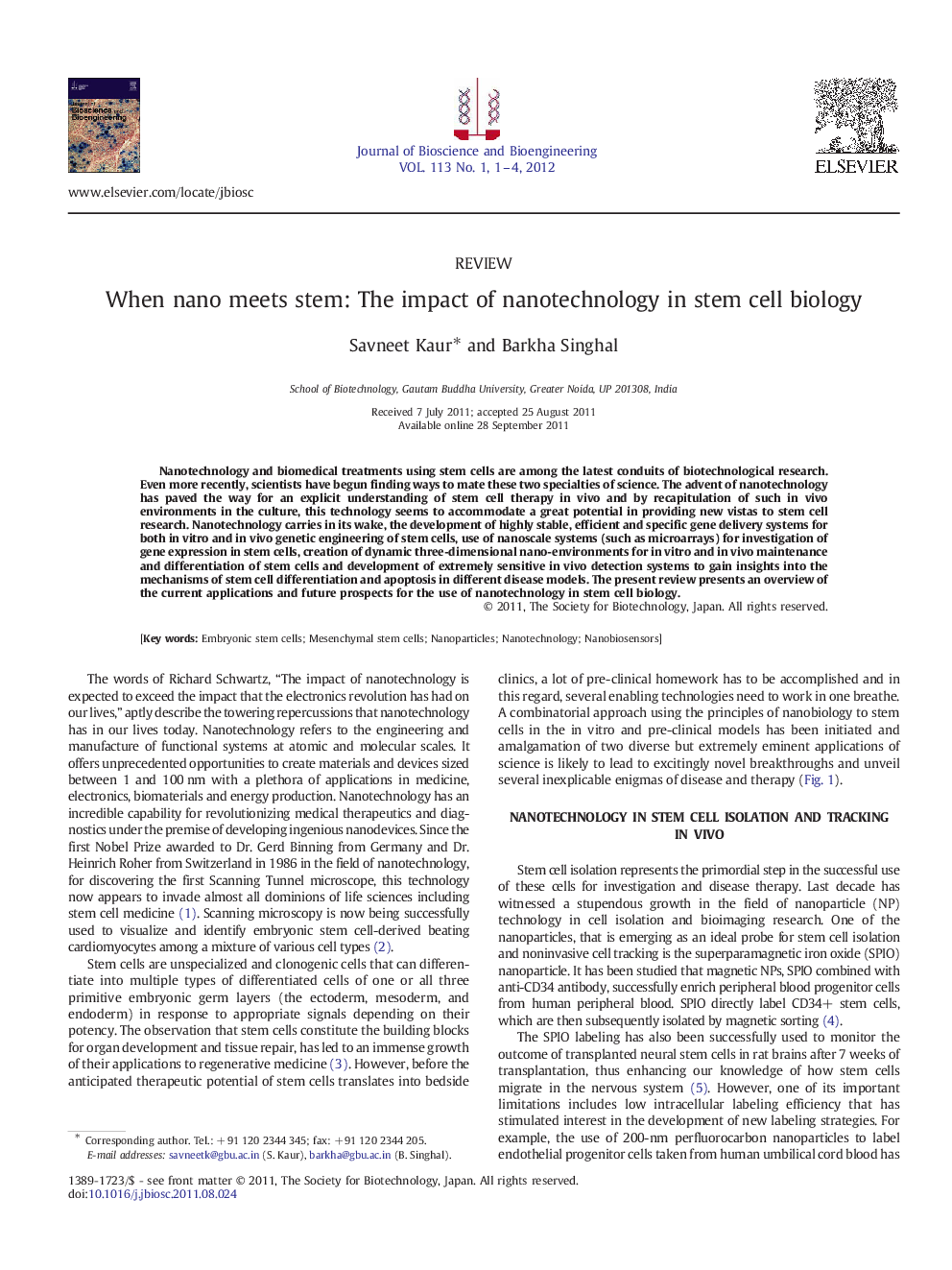 When nano meets stem: The impact of nanotechnology in stem cell biology