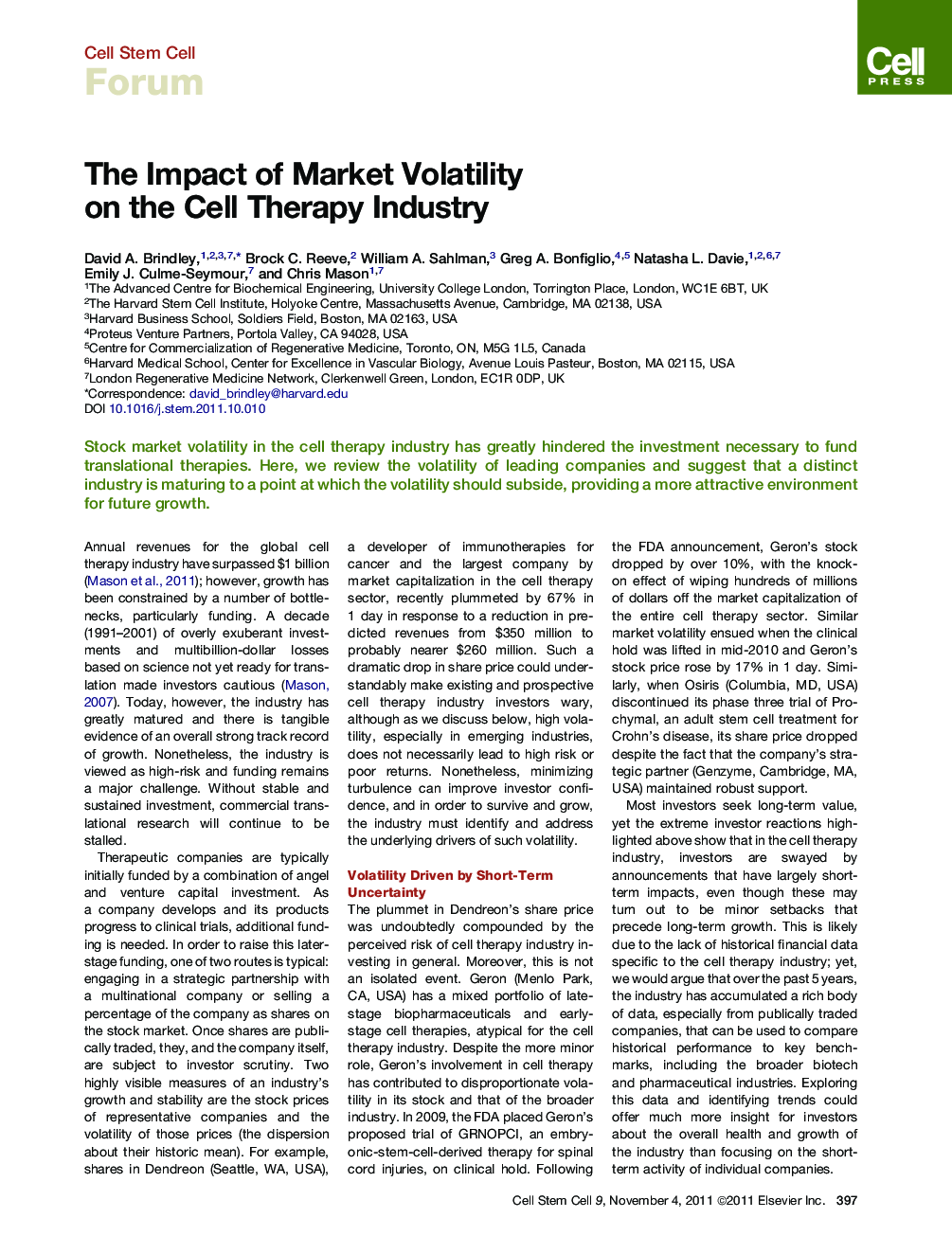 The Impact of Market Volatility on the Cell Therapy Industry