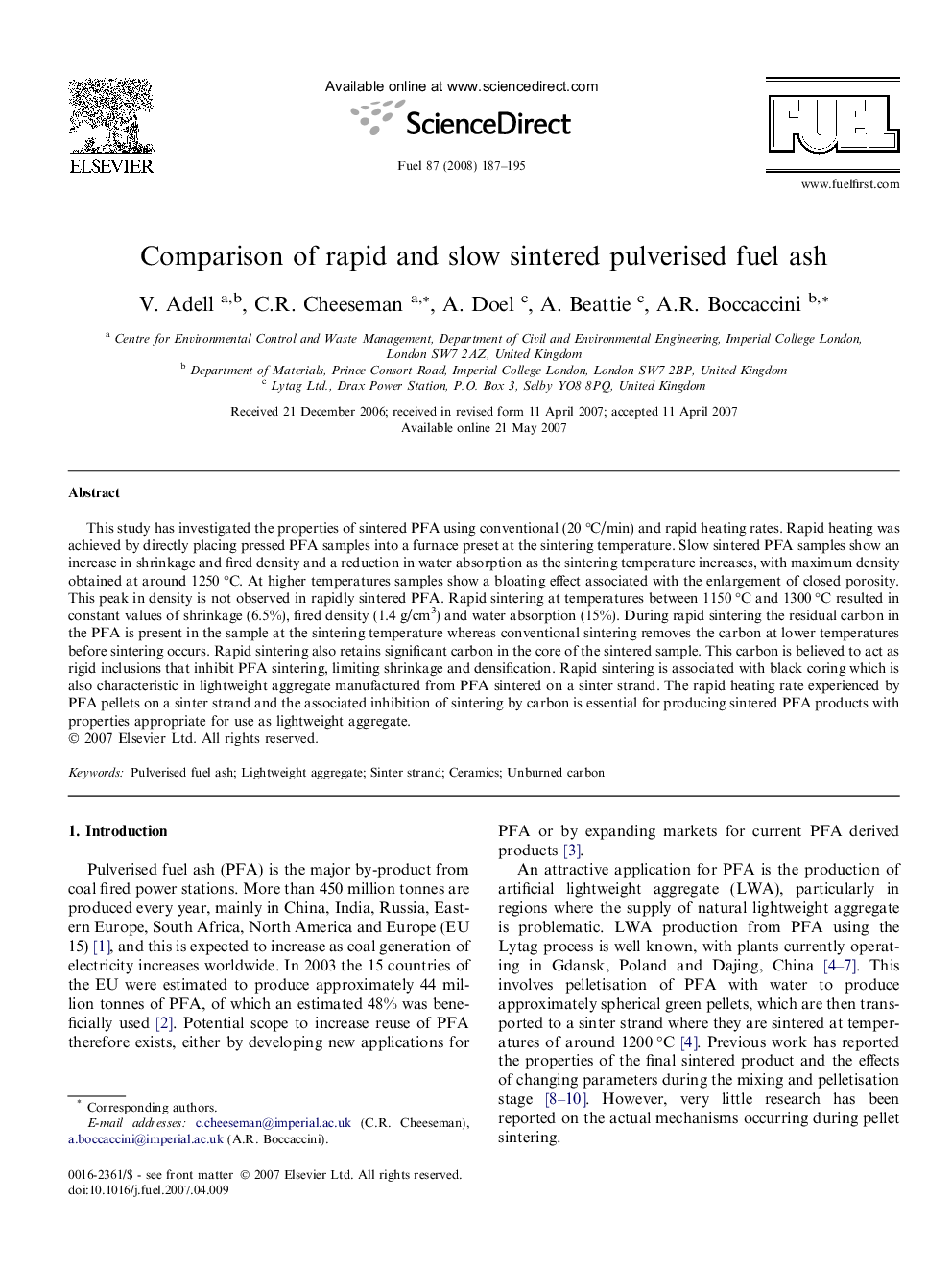 Comparison of rapid and slow sintered pulverised fuel ash