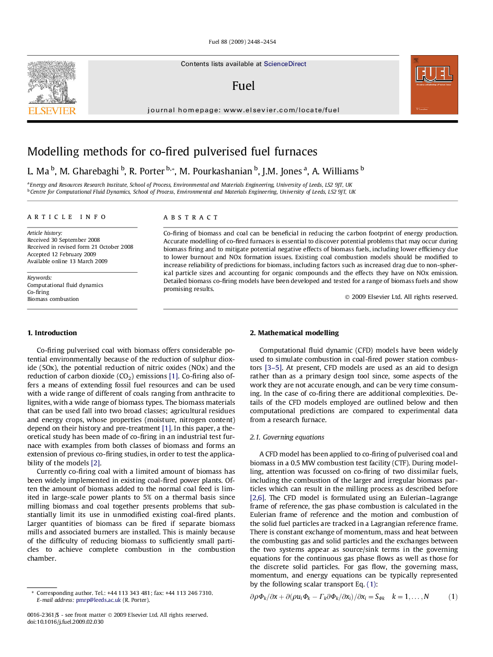 Modelling methods for co-fired pulverised fuel furnaces