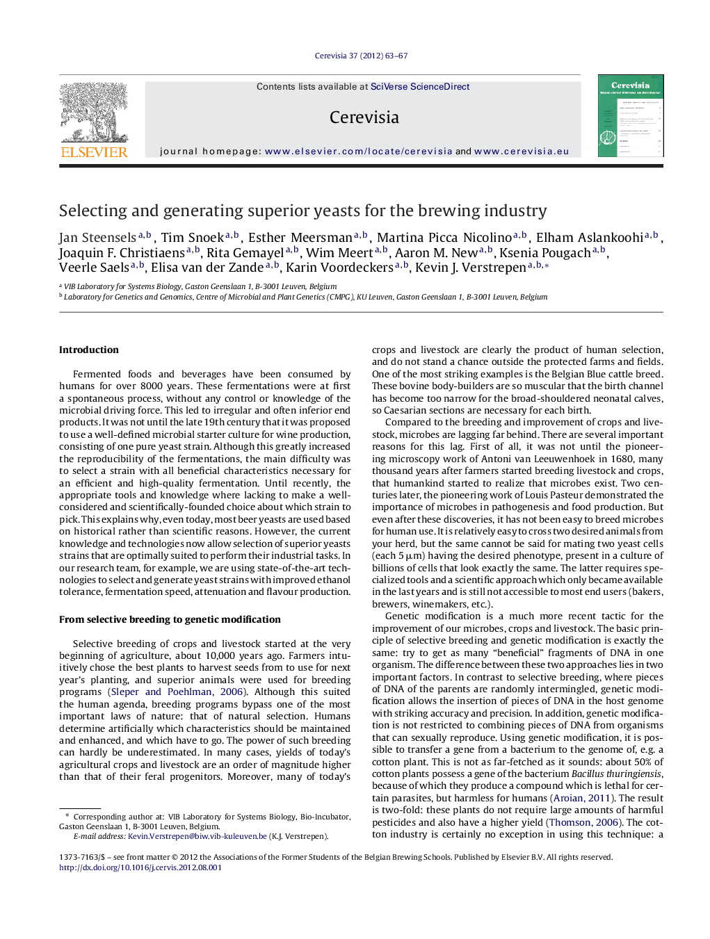 عکس صفحه اول مقاله: Selecting and generating superior yeasts for the brewing industry Selecting and generating superior yeasts for the brewing industry