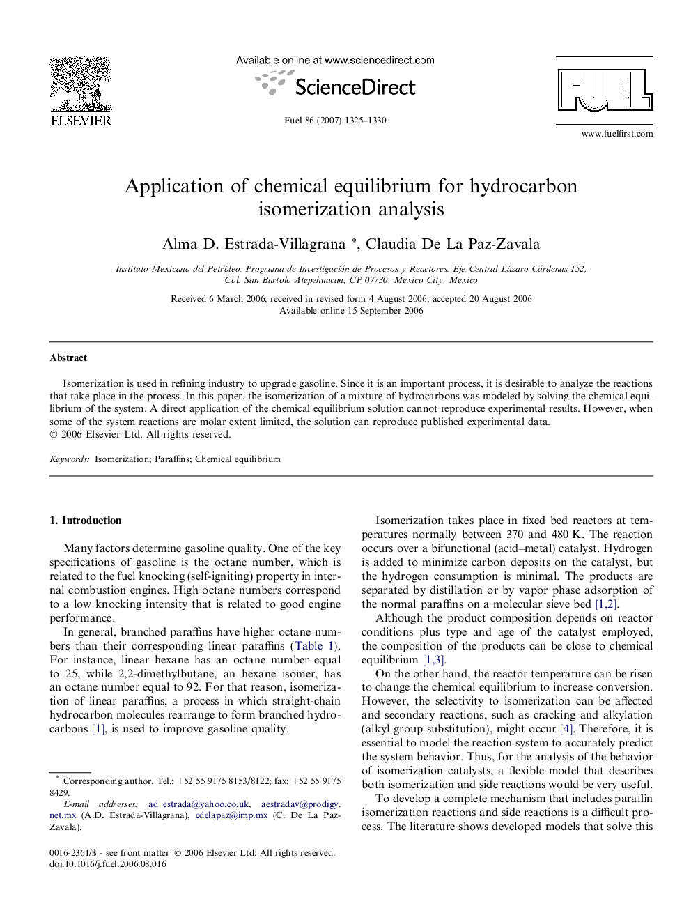 Application of chemical equilibrium for hydrocarbon isomerization analysis