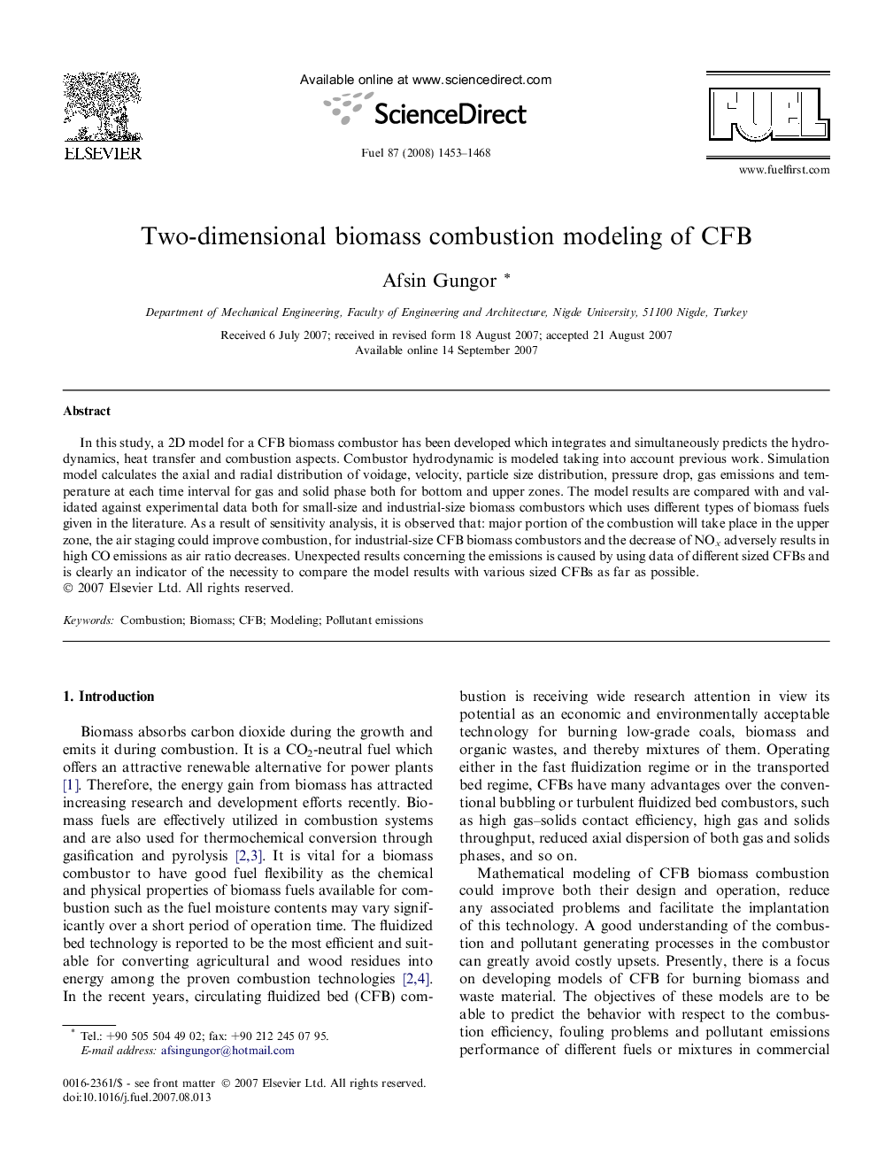 Two-dimensional biomass combustion modeling of CFB