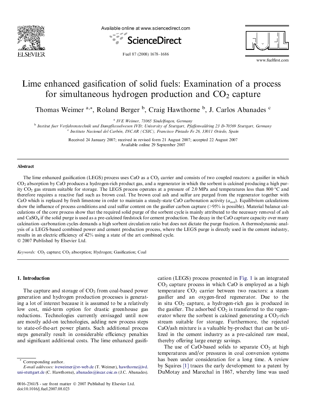 Lime enhanced gasification of solid fuels: Examination of a process for simultaneous hydrogen production and CO2 capture