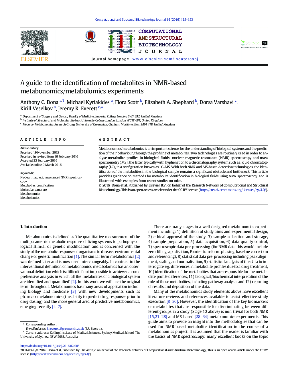 A guide to the identification of metabolites in NMR-based metabonomics/metabolomics experiments