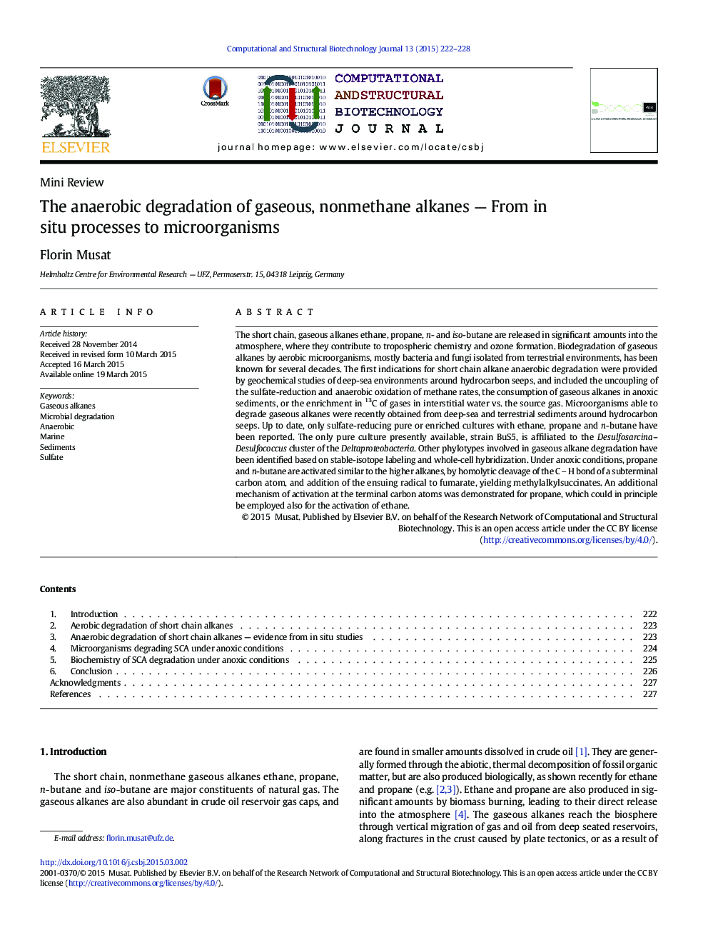 عکس صفحه اول مقاله: The anaerobic degradation of gaseous, nonmethane alkanes — From in situ processes to microorganisms The anaerobic degradation of gaseous, nonmethane alkanes — From in situ processes to microorganisms