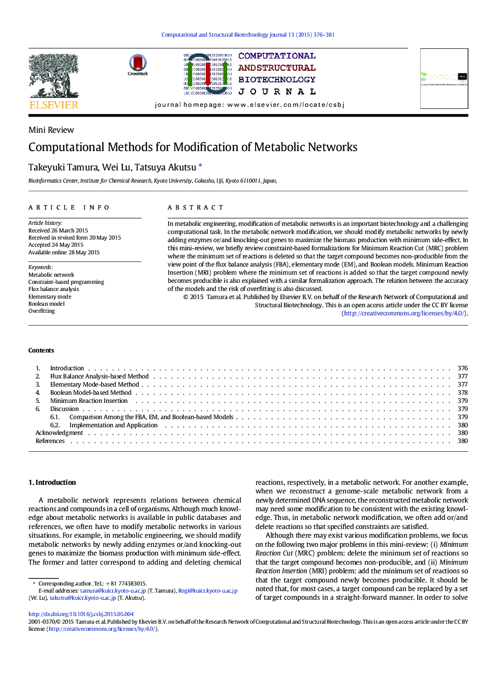 Computational Methods for Modification of Metabolic Networks