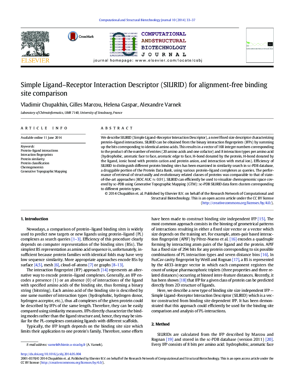 Simple Ligand–Receptor Interaction Descriptor (SILIRID) for alignment-free binding site comparison