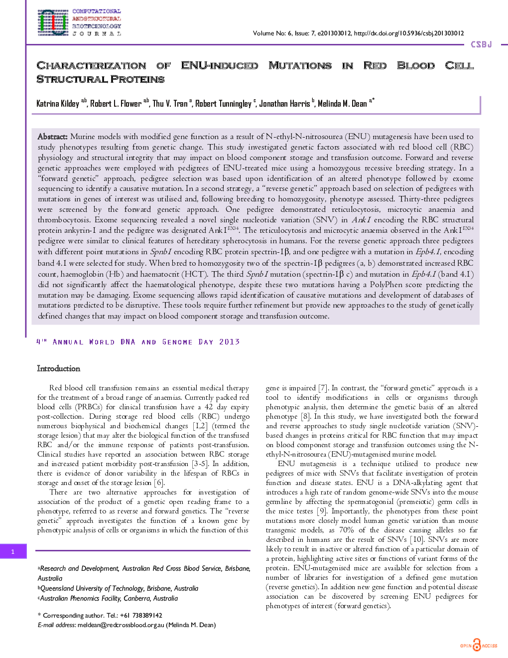 CHARACTERIZATION OF ENU-INDUCED MUTATIONS IN RED BLOOD CELL STRUCTURAL PROTEINS 