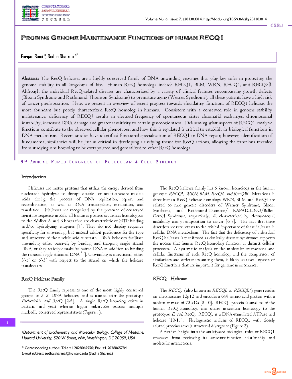 PROBING GENOME MAINTENANCE FUNCTIONS OF HUMAN RECQ1 