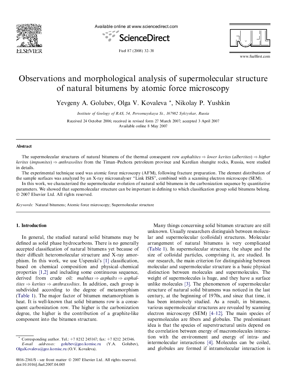 Observations and morphological analysis of supermolecular structure of natural bitumens by atomic force microscopy