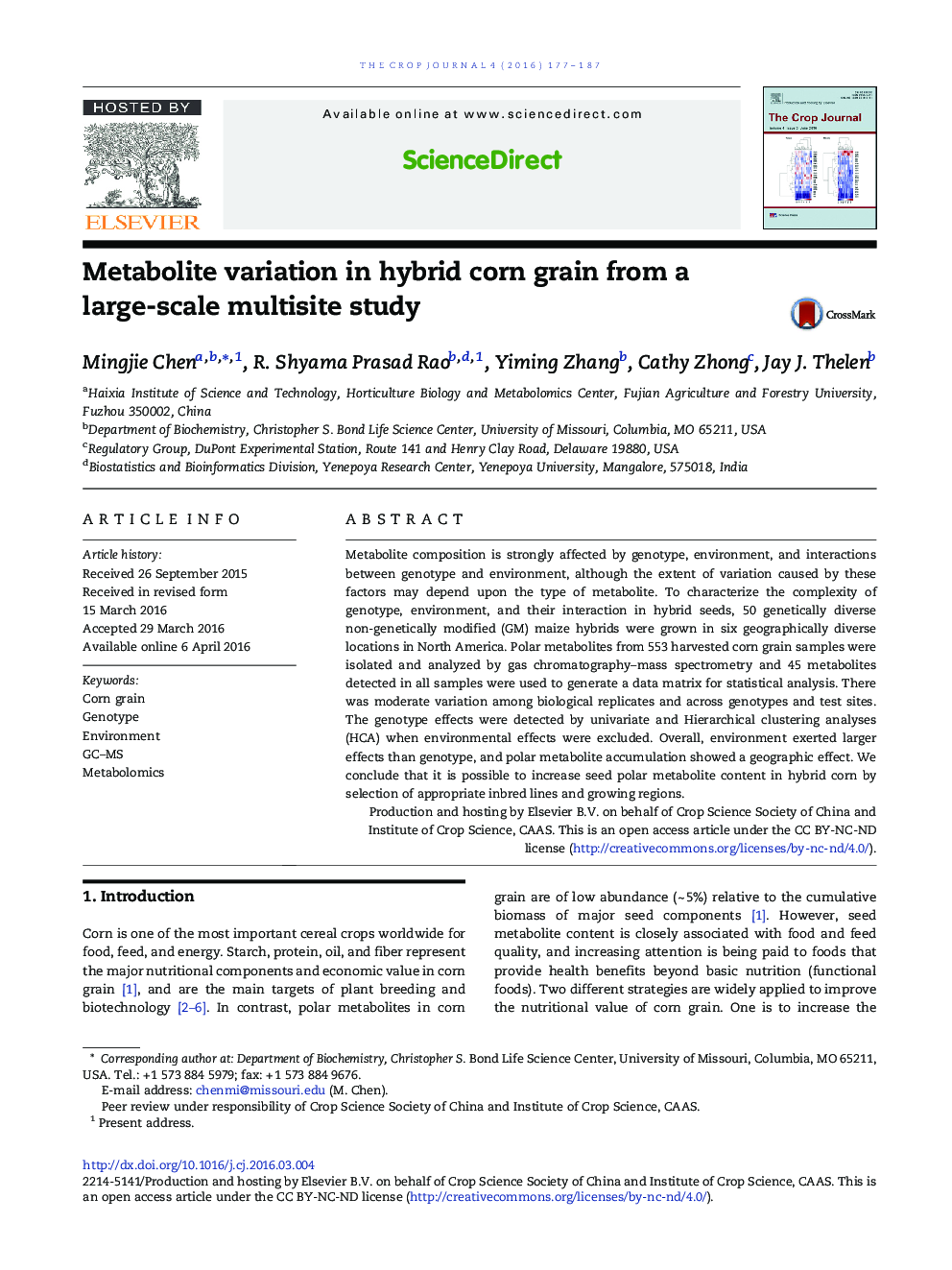 Metabolite variation in hybrid corn grain from a large-scale multisite study 