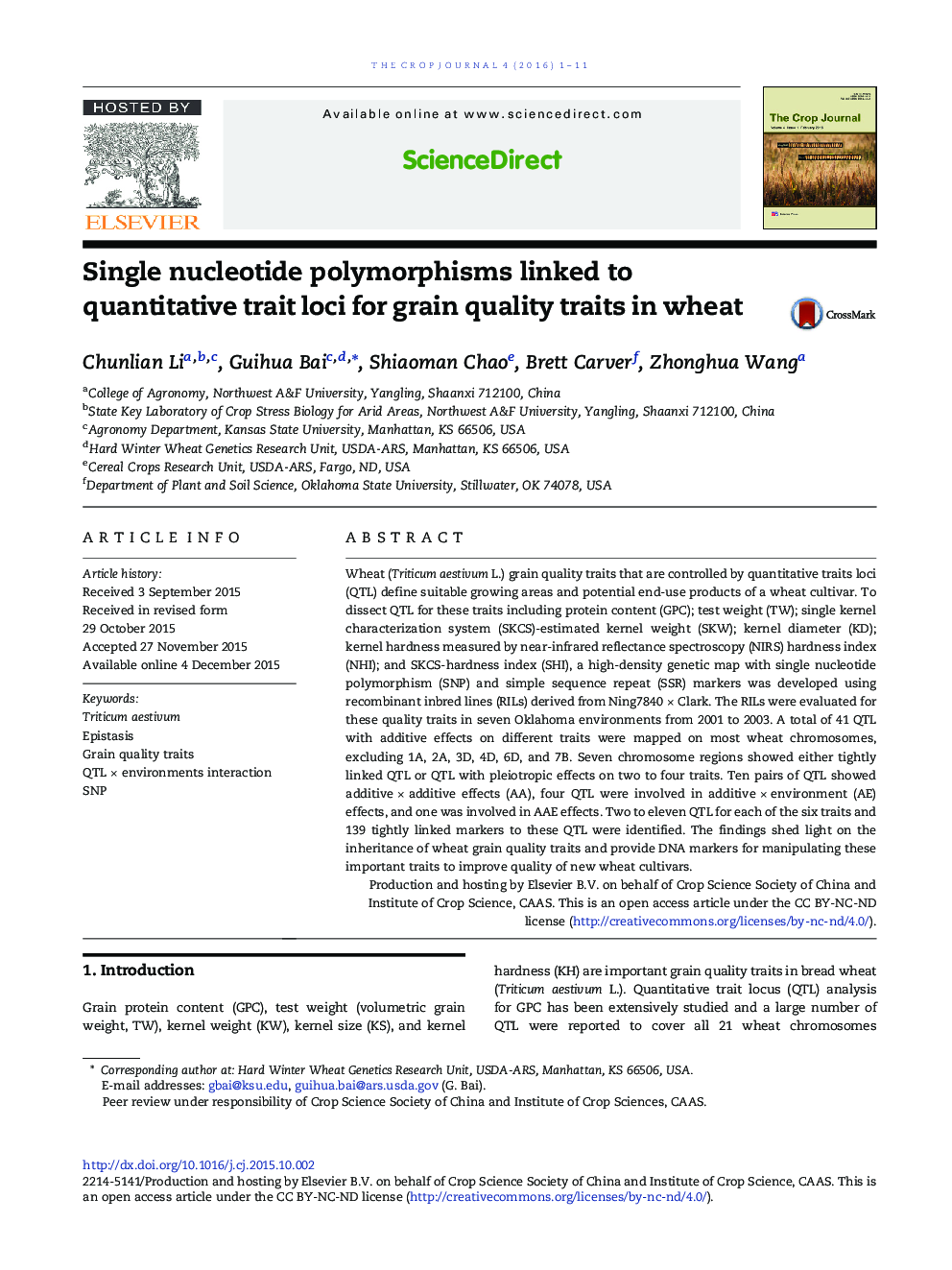 Single nucleotide polymorphisms linked to quantitative trait loci for grain quality traits in wheat 