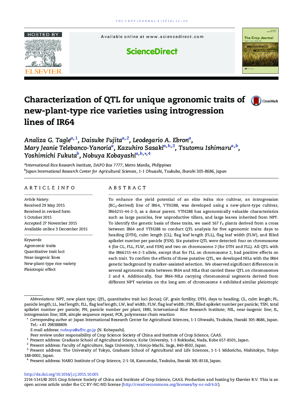 Characterization of QTL for unique agronomic traits of new-plant-type rice varieties using introgression lines of IR64 