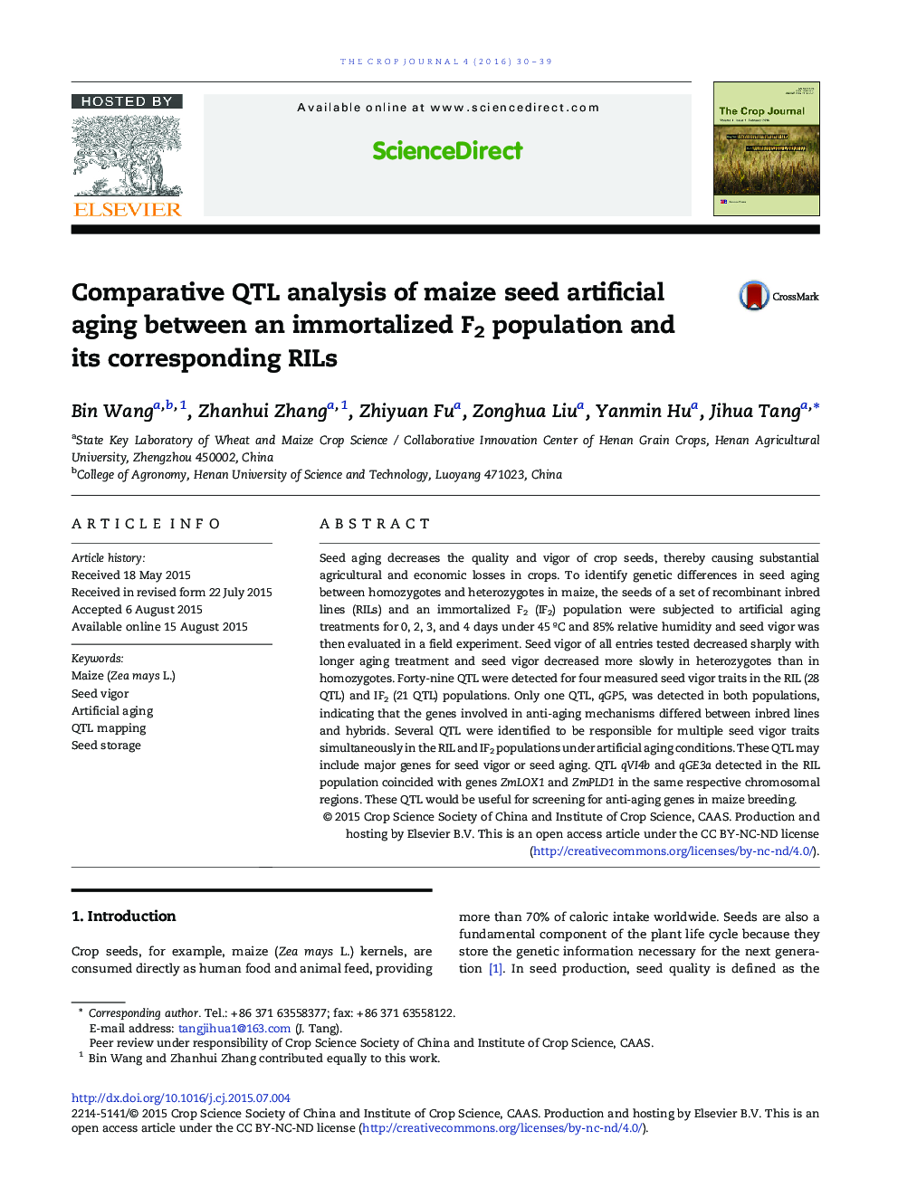 Comparative QTL analysis of maize seed artificial aging between an immortalized F2 population and its corresponding RILs 