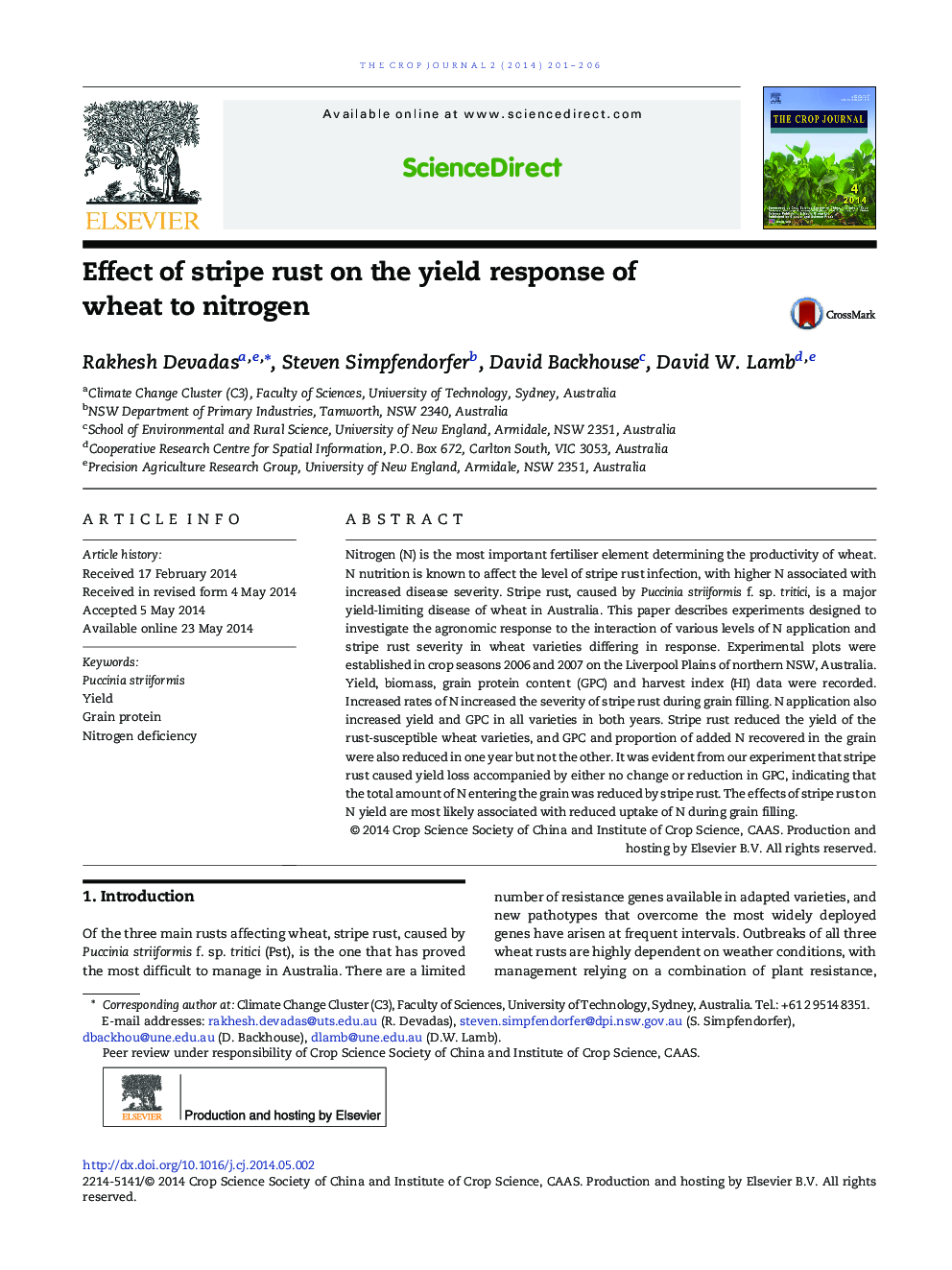 Effect of stripe rust on the yield response of wheat to nitrogen 
