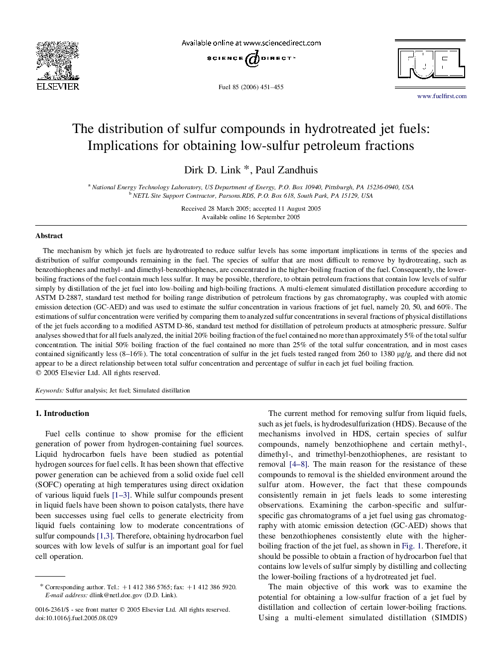 The distribution of sulfur compounds in hydrotreated jet fuels: Implications for obtaining low-sulfur petroleum fractions