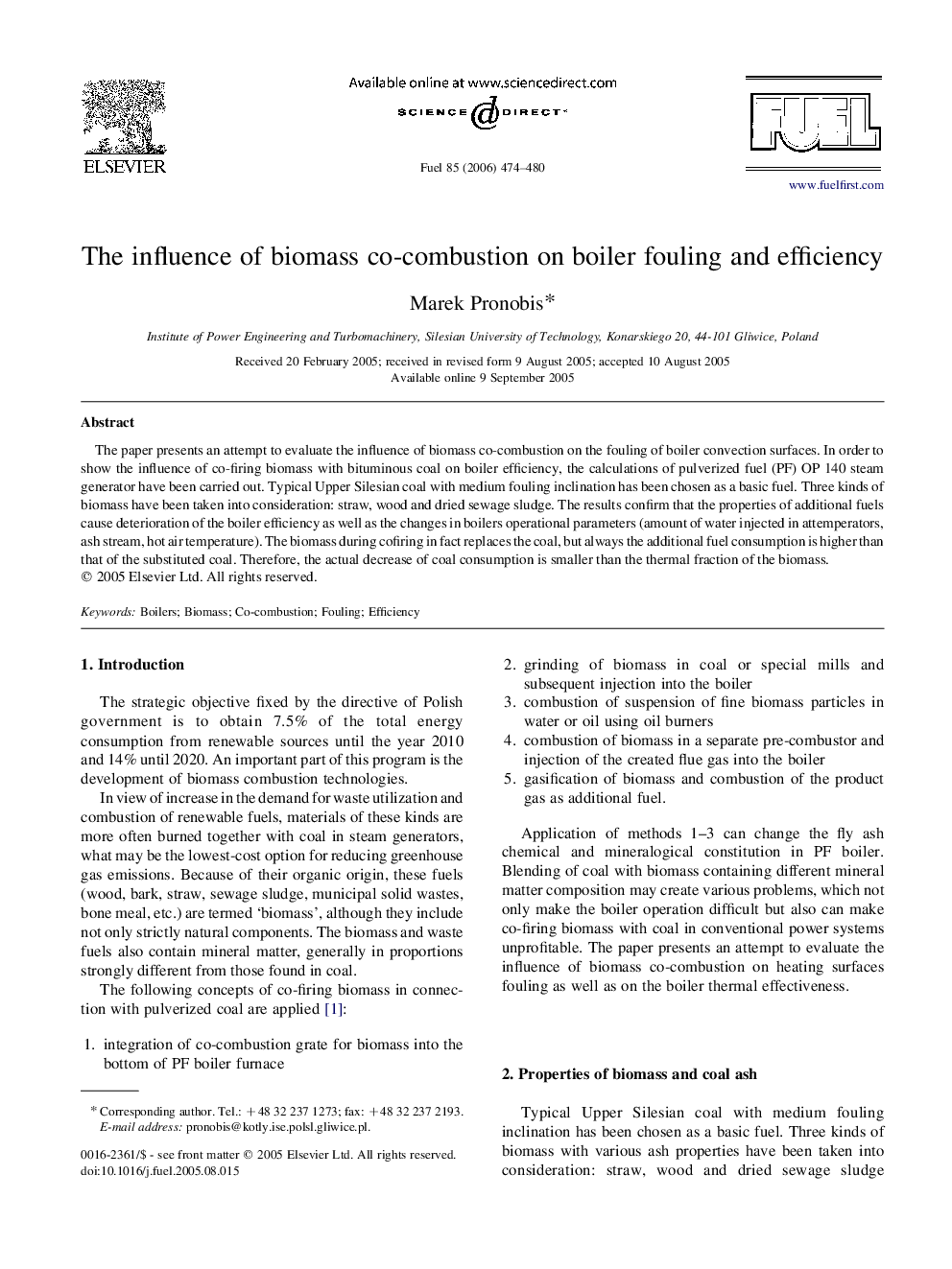 The influence of biomass co-combustion on boiler fouling and efficiency