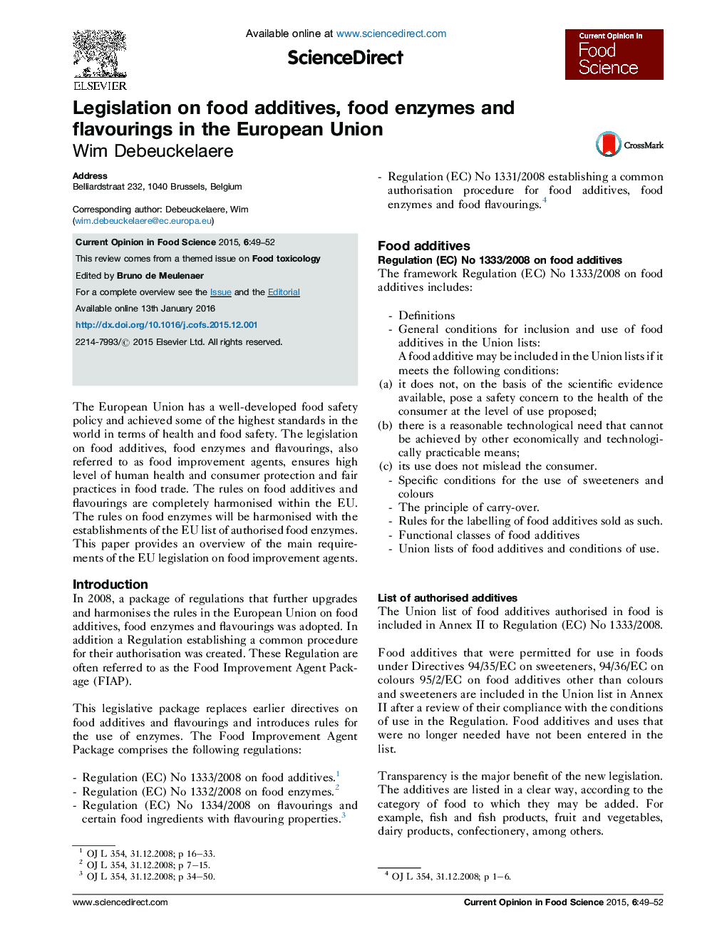 Legislation on food additives, food enzymes and flavourings in the European Union