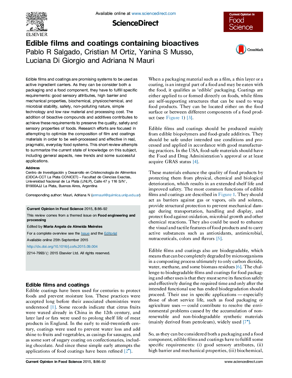 Edible films and coatings containing bioactives