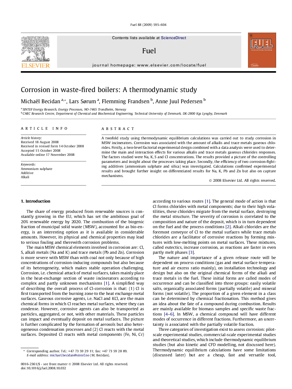 Corrosion in waste-fired boilers: A thermodynamic study