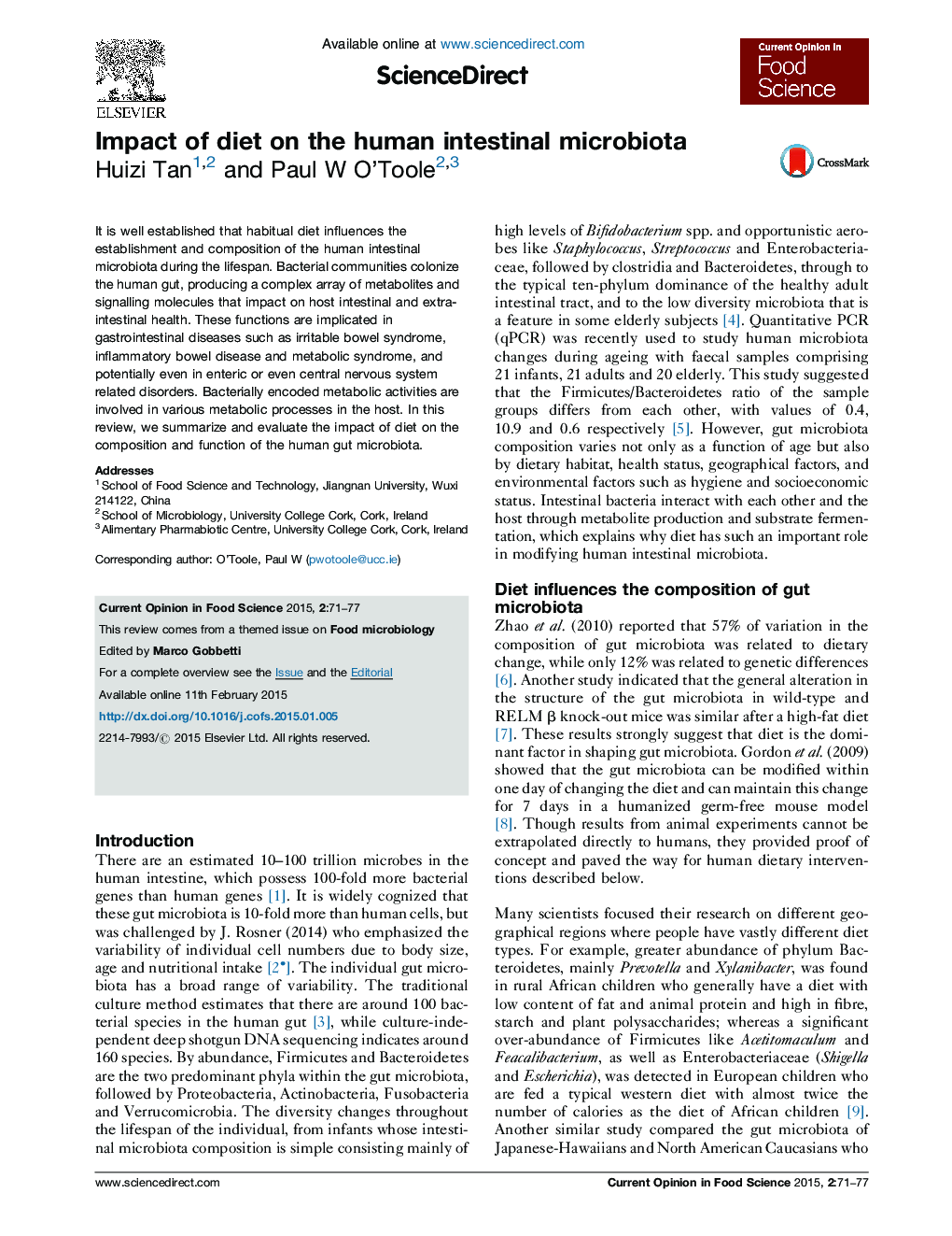 Impact of diet on the human intestinal microbiota