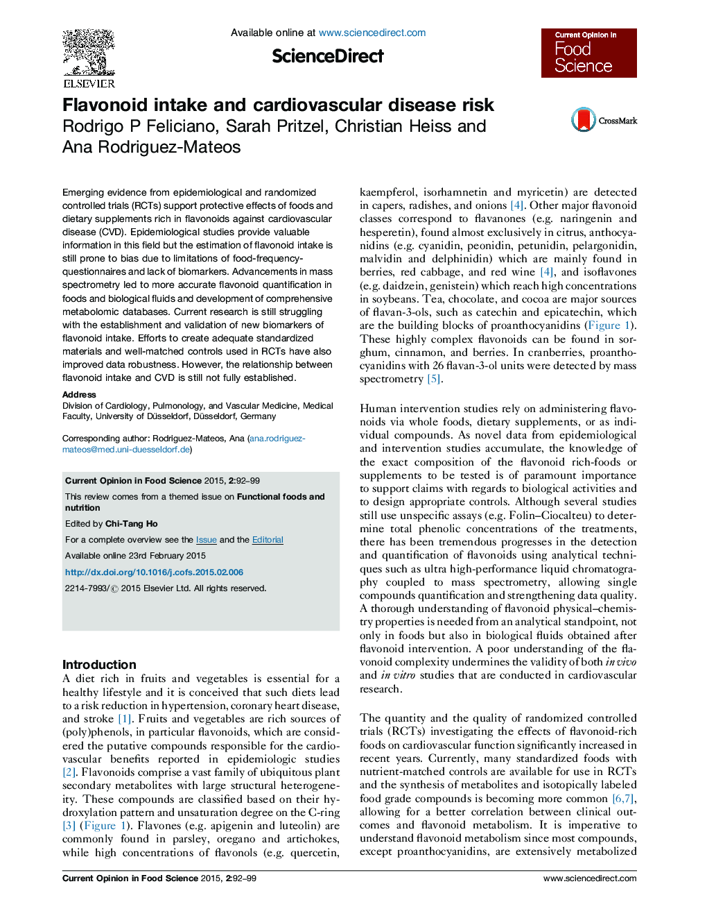 Flavonoid intake and cardiovascular disease risk