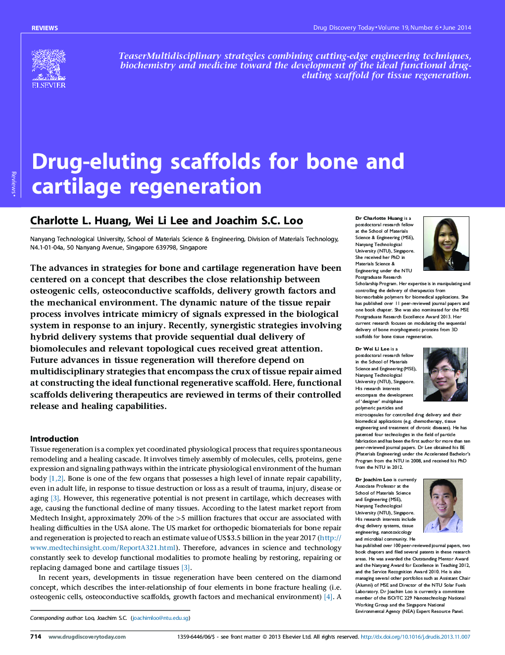 Drug-eluting scaffolds for bone and cartilage regeneration