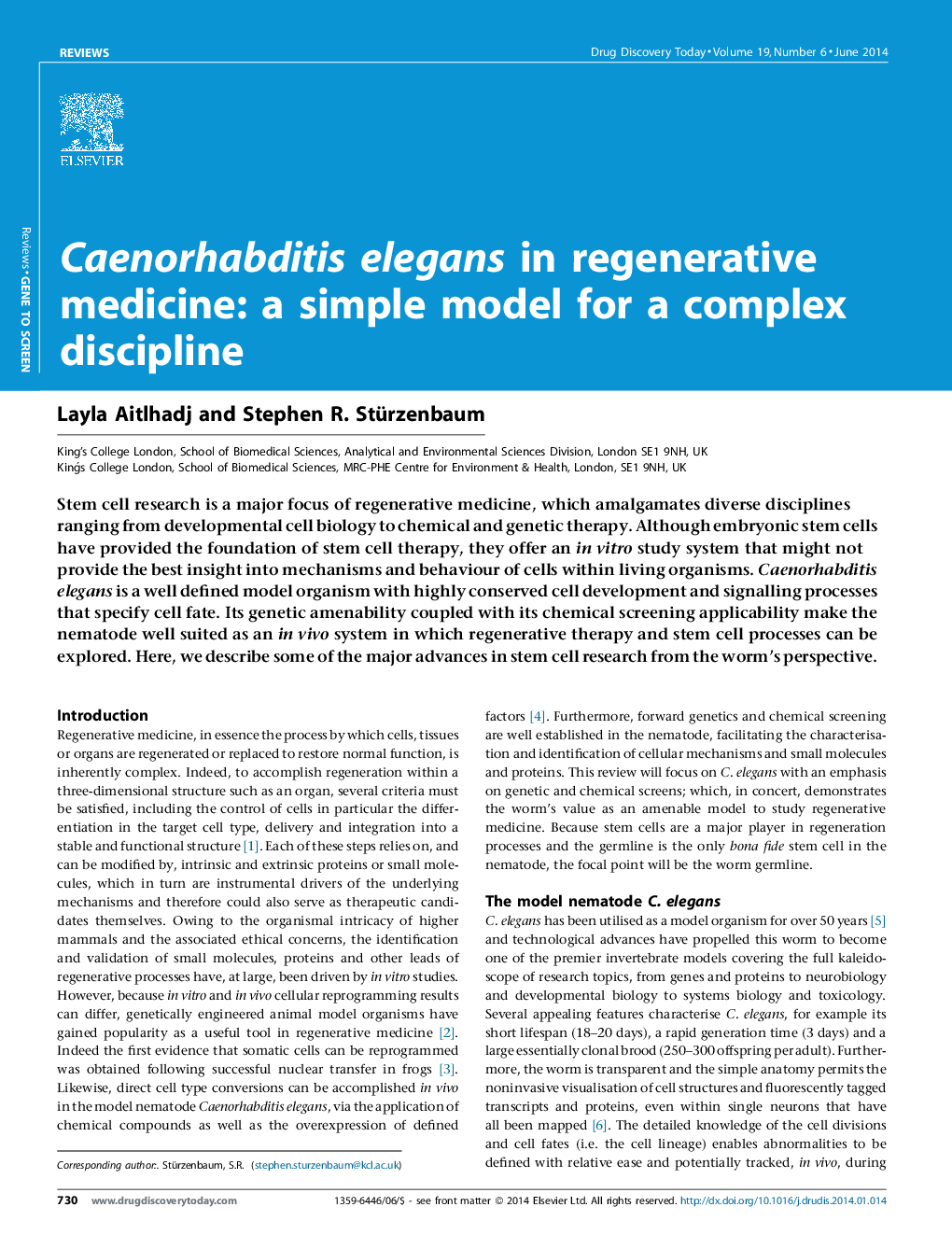 Caenorhabditis elegans in regenerative medicine: a simple model for a complex discipline