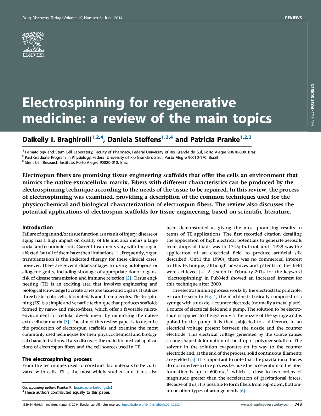 Electrospinning for regenerative medicine: a review of the main topics