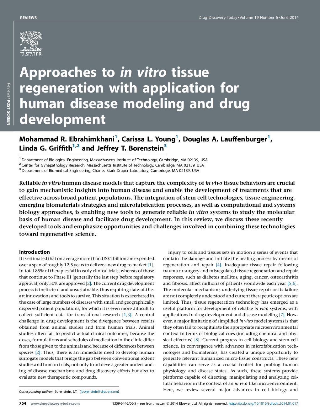 Approaches to in vitro tissue regeneration with application for human disease modeling and drug development
