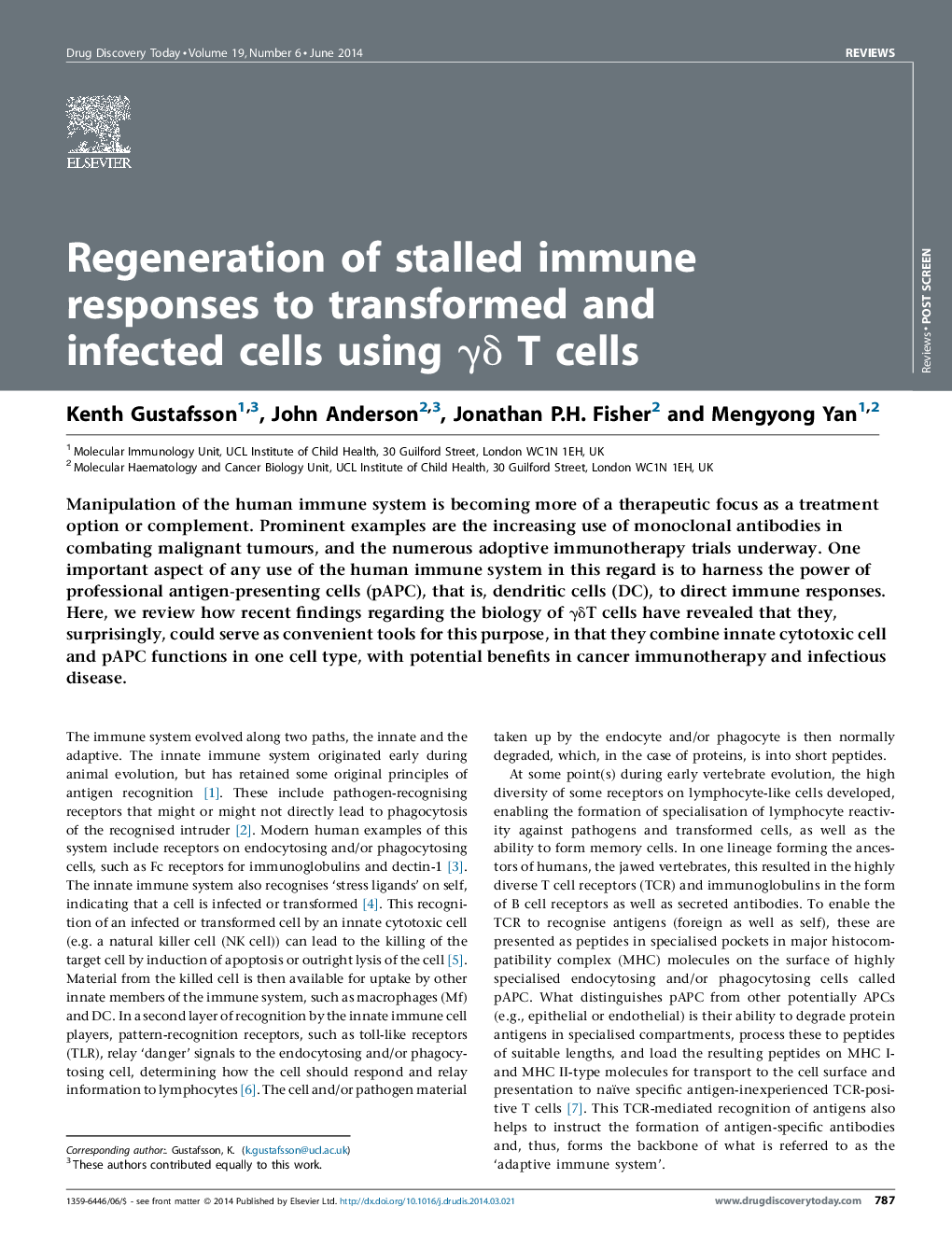 Regeneration of stalled immune responses to transformed and infected cells using γδ T cells