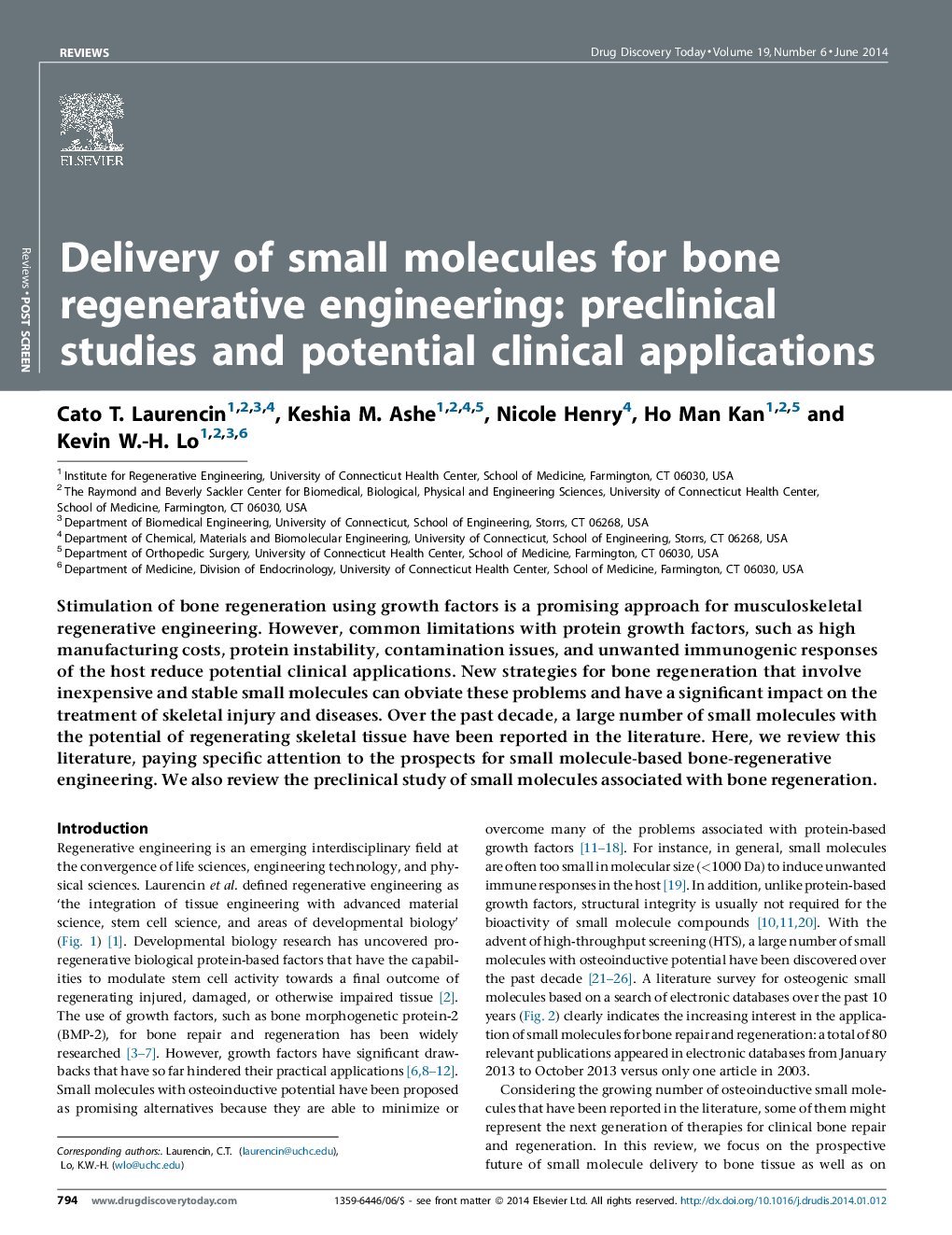 Delivery of small molecules for bone regenerative engineering: preclinical studies and potential clinical applications