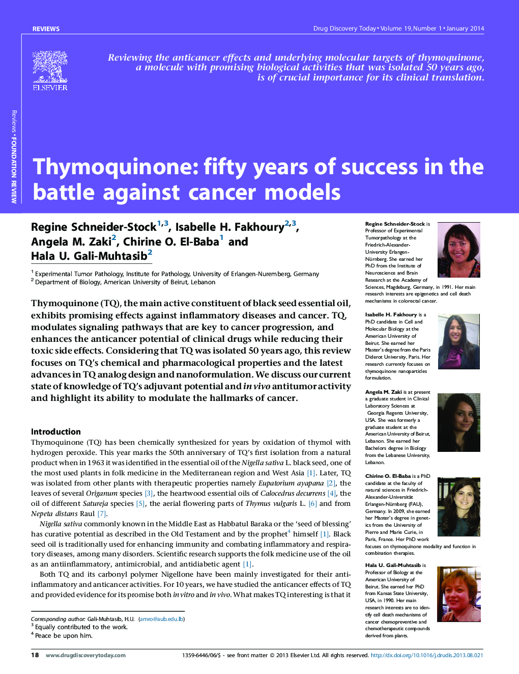 Thymoquinone: fifty years of success in the battle against cancer models