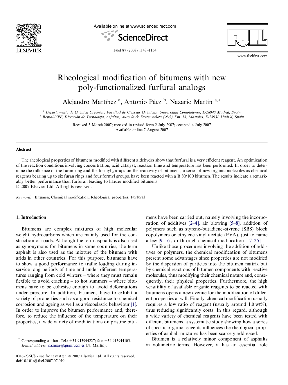 Rheological modification of bitumens with new poly-functionalized furfural analogs