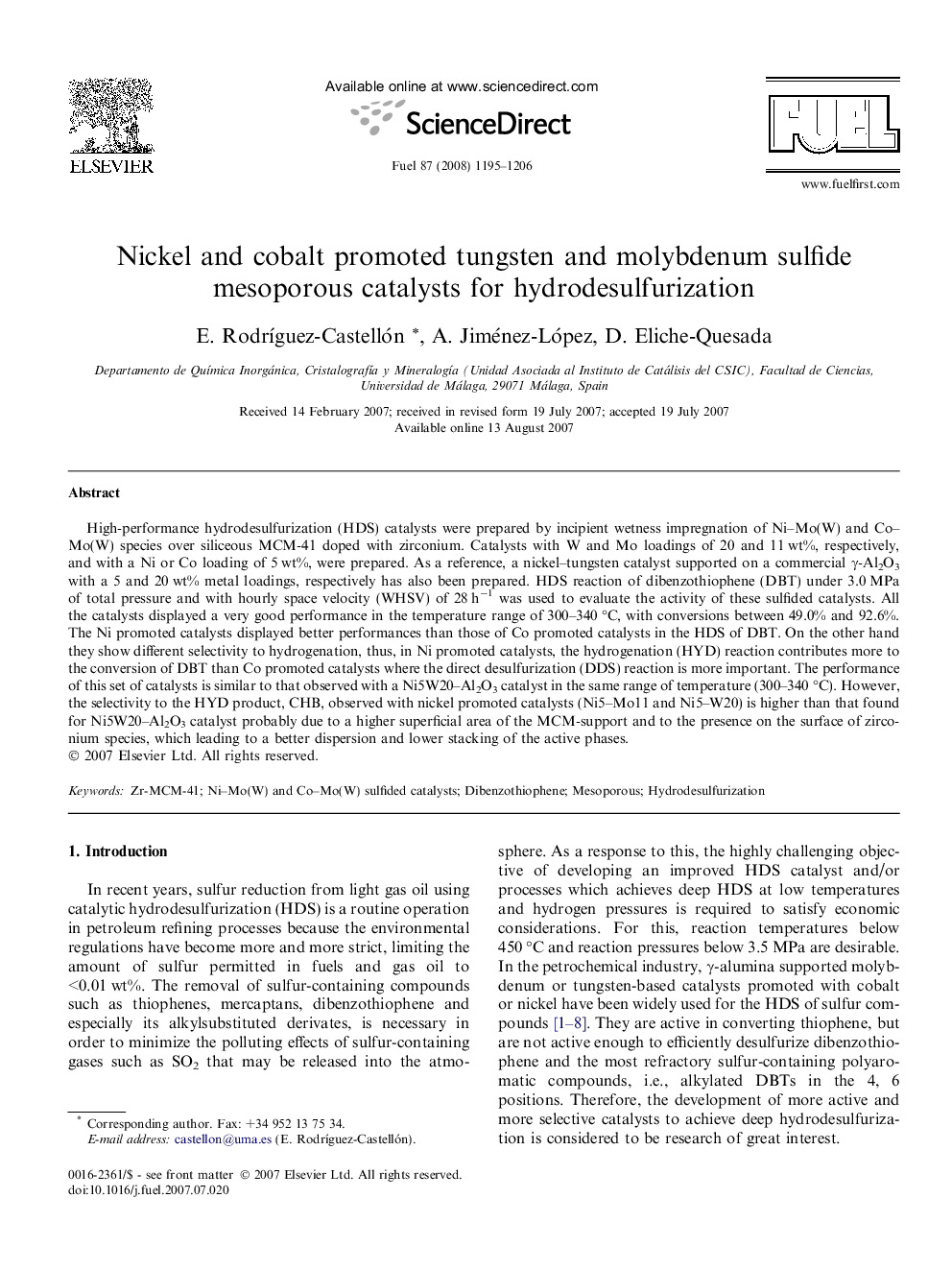 Nickel and cobalt promoted tungsten and molybdenum sulfide mesoporous catalysts for hydrodesulfurization